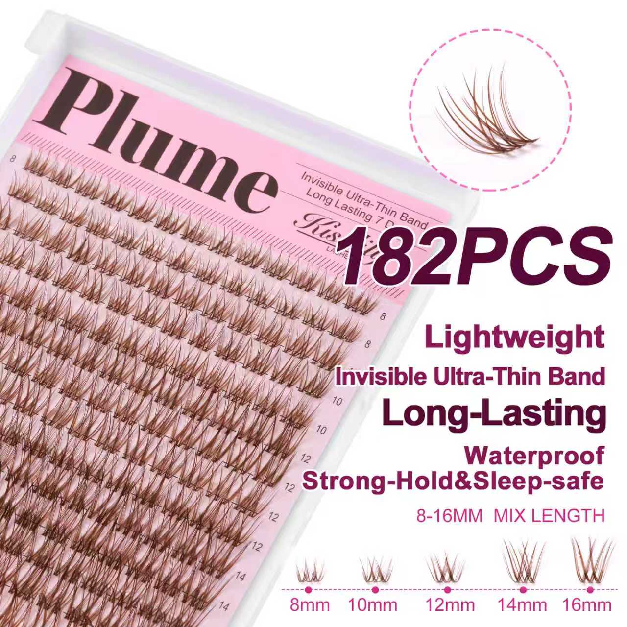 Plume| Kisslily Brown Lashes Natural Lash Clusters With Invisible Band DIY Lash Extension Kit Eyelash Kit with Bond and Seal 8-16mm C Curl Beginner Friendly Individual Lashes Waterproof Long lasting Makeup For Girl Cosmetic #TikTokShopBacktoSchool