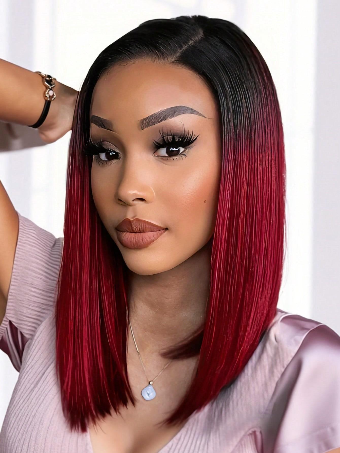1 Pcs Short Bob Wig Bowl Cut Wig, Synthetic Wigs for Women, Daily Date Vacation Use, Ombre, All Seasons