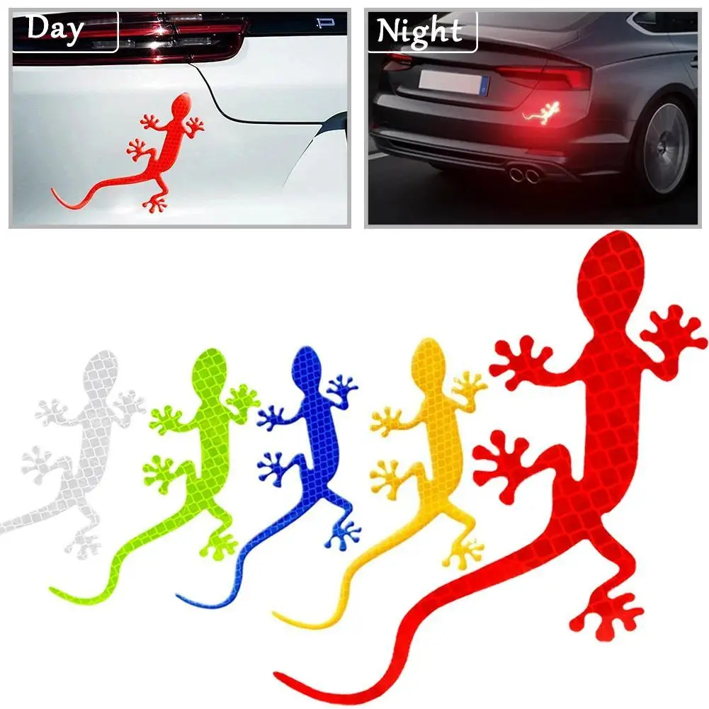 Reflective Gecko Shape Car Sticker - 120x70mm Self-Adhesive, Easy Installation, Cool Exterior Decor, Cars/Moto Accessory, Multiple Colors, Night Safety Warning Visibility Boost