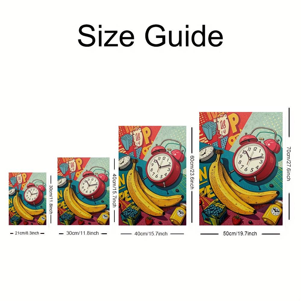 1pc Cute Banana Clock Canvas Art Print, Unframed Wall Decor for Kitchen Living Room Bedroom Office, Cartoon Style High-Quality Poster