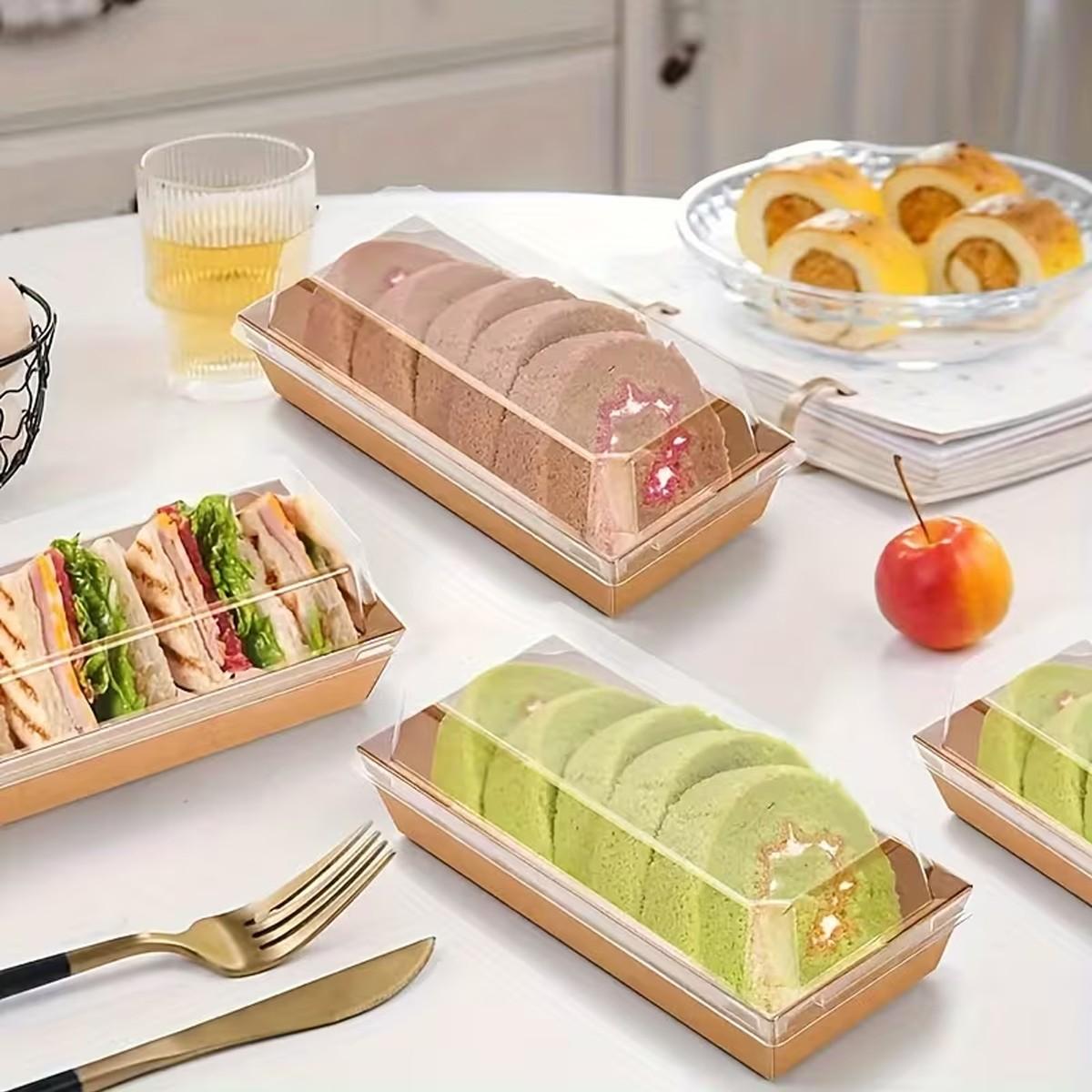10/30pc Kraft Paper Baking Box with Transparent Plastic Lid, Rectangular Dessert Container for Donuts, Cookies, Cakes, Sandwiches, Light Snacks, Events, Premium Cake Box