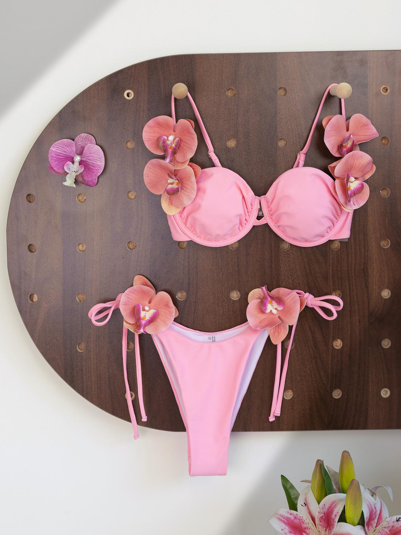 Women's Elegant Floral Swimwear Set, Padding Bikini, Perfect for Beach, Stage, Concerts, Summer Vacation, Holiday Swimsuit