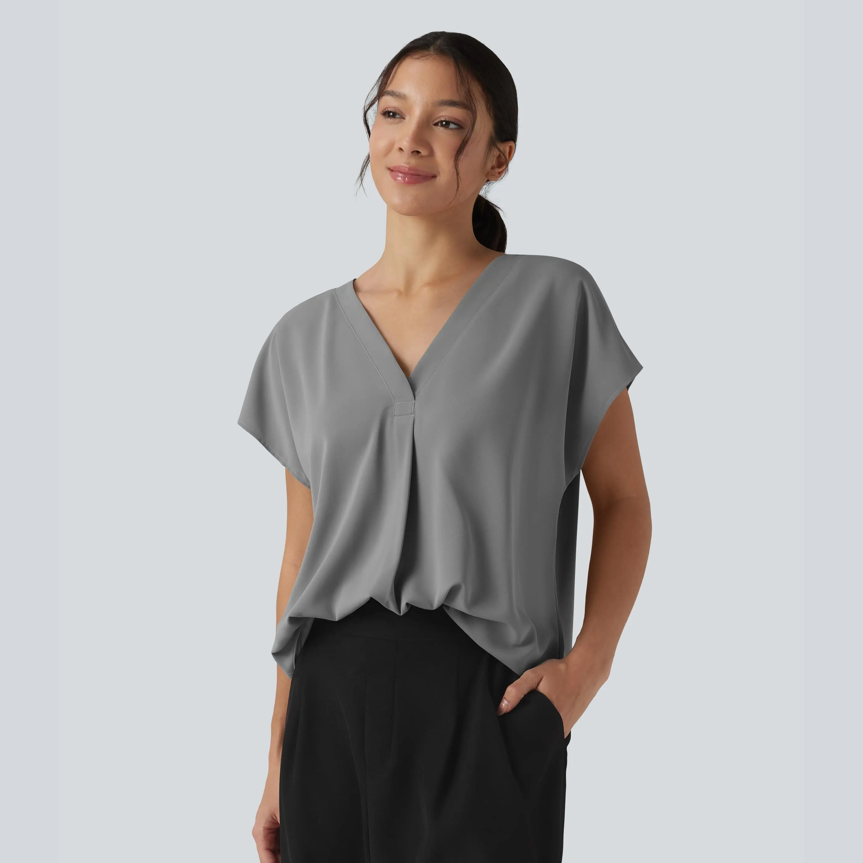 Halara Wrinkle Recovery V-neck Short Sleeve Oversized Work Blouse #BackToSchool