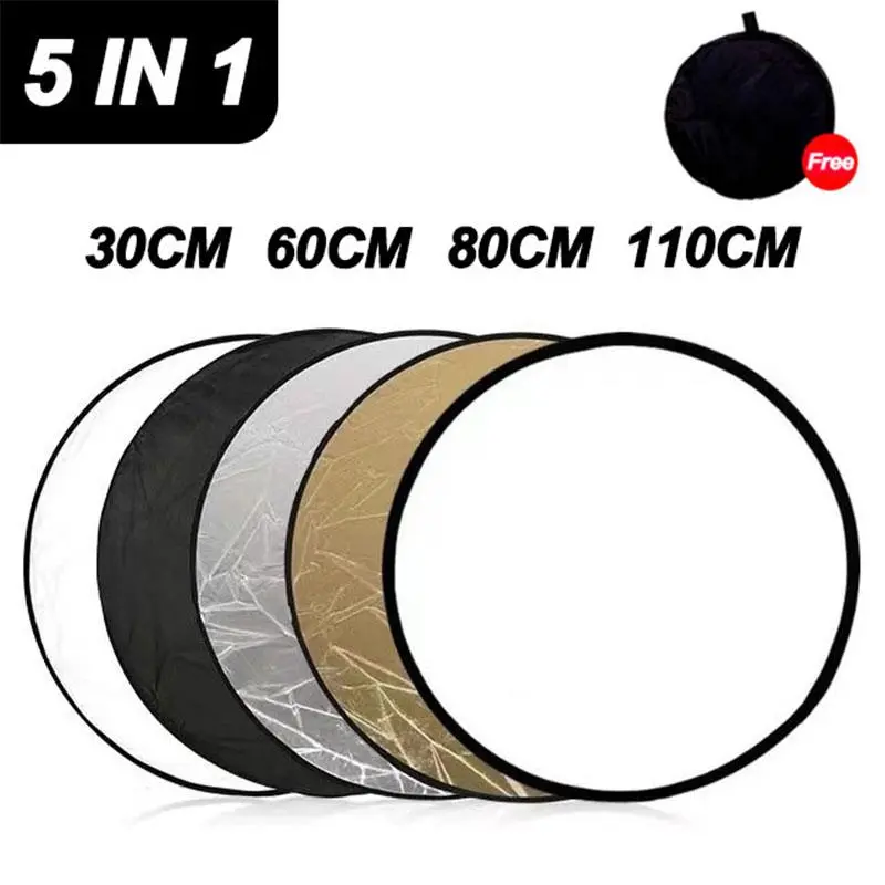 5-in-1 Collapsible Round Camera Reflector - Cordless Multi-Discs Fill Light Diffuser, Outdoor Photography Camera Accessories 5 in 1, Backdrops & Props, Reflectors