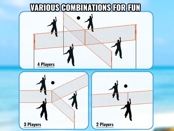 fathersdaygift  VEVOR 4-Way Volleyball Net, Adjustable Height Badminton Net Set for Backyard Beach Lawn, Outdoor Portable Volleyball Net with Carrying Bag, 4 Square Quick Assemble Game Set For Kids And Adults