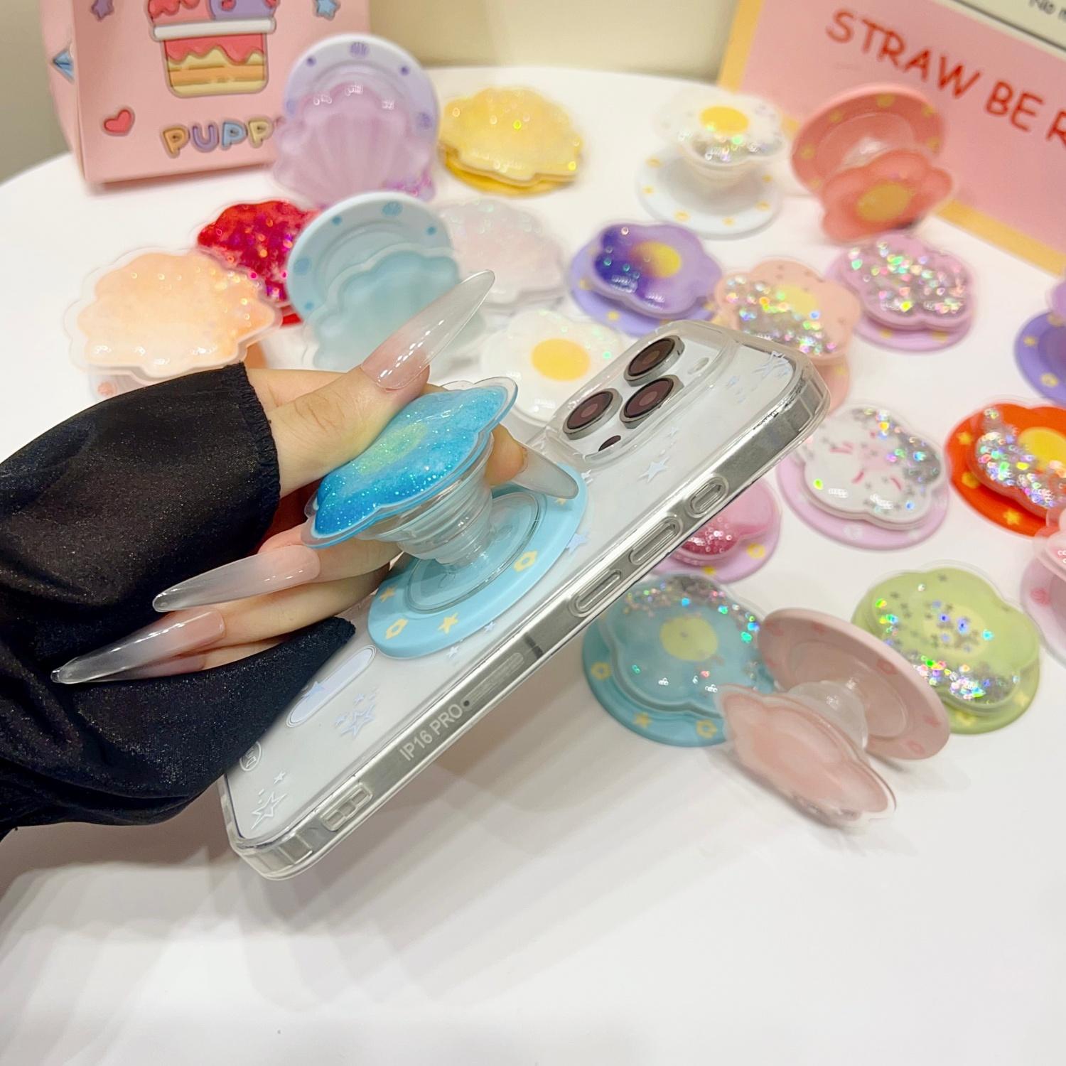 Magnetic Push-Pull Phone Stand, Sand Star Flash Style, High-End Shaking Magnetic Holder, Adjustable Stable Desktop Support, Flower Design, Magnetic Phone Grip