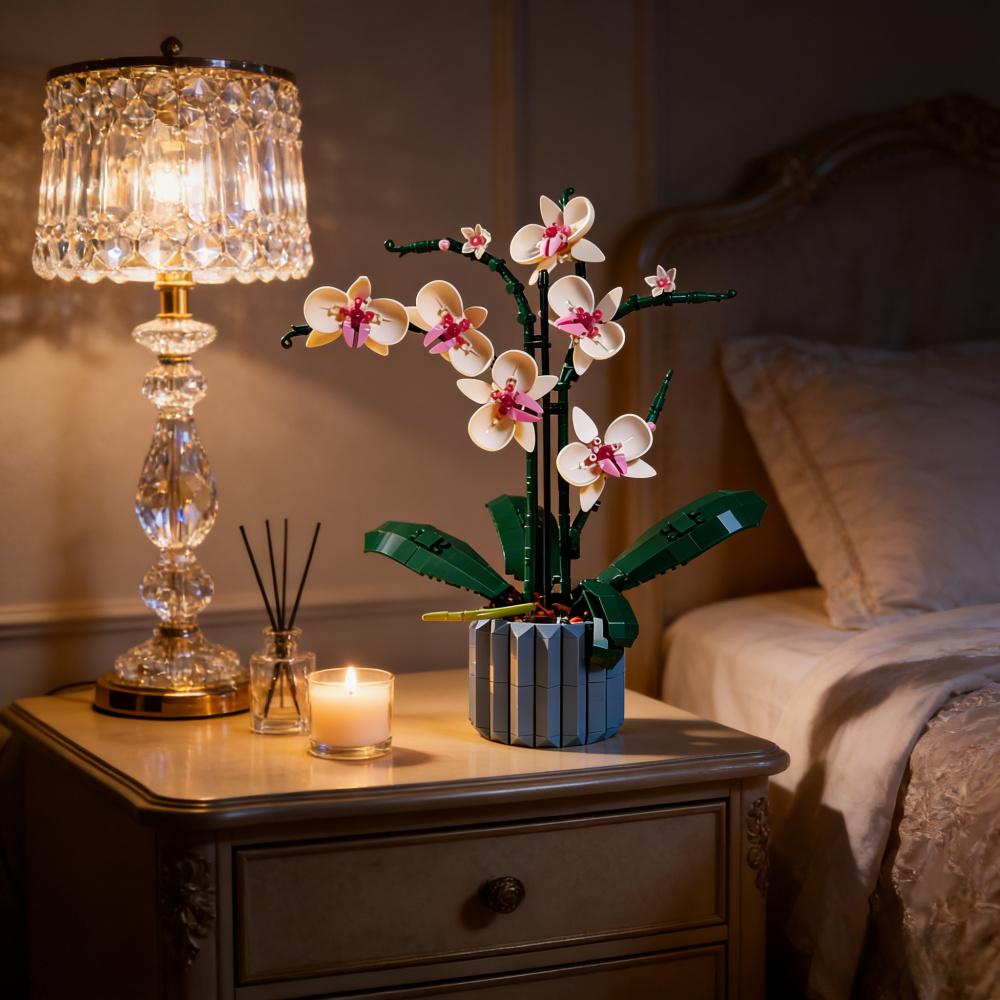 orchid set botanical collection flowers adult building kit fake orchid plant home decor flower mothers day gift for her  never wilt flowers desk ornament Orchid 10311  Orchid 608 Pieces Orchid Gift for Her