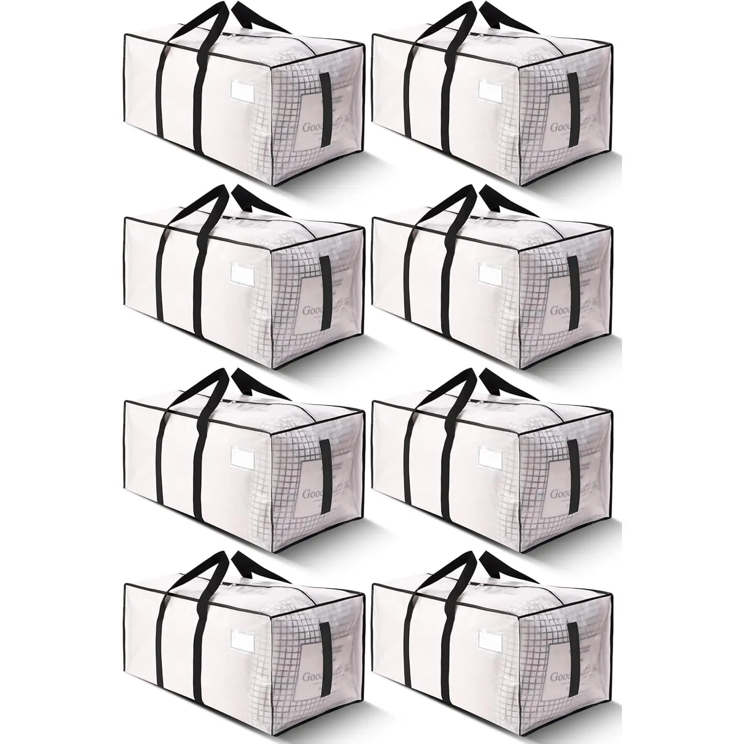 HOMESURE Supports 200lbs Heavy Duty Moving Bags - Strong Zipper & Wrap-Around Handles - Water-Resistant Storage Totes, Durable Alternative to Moving Boxes - 8 Pack - Semi-Transparent