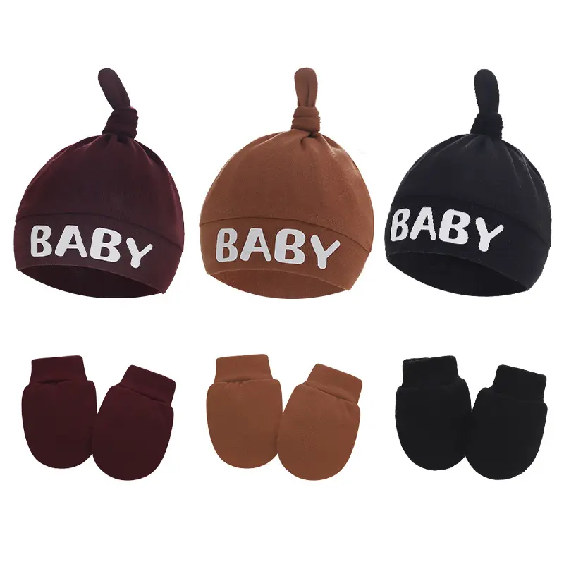 2-Piece Soft Knotted Beanie & Silicone Pacifier & No-Scratch Mittens Set, Breathable Cotton Gentle Comfort Daily Wear Accessory Kit