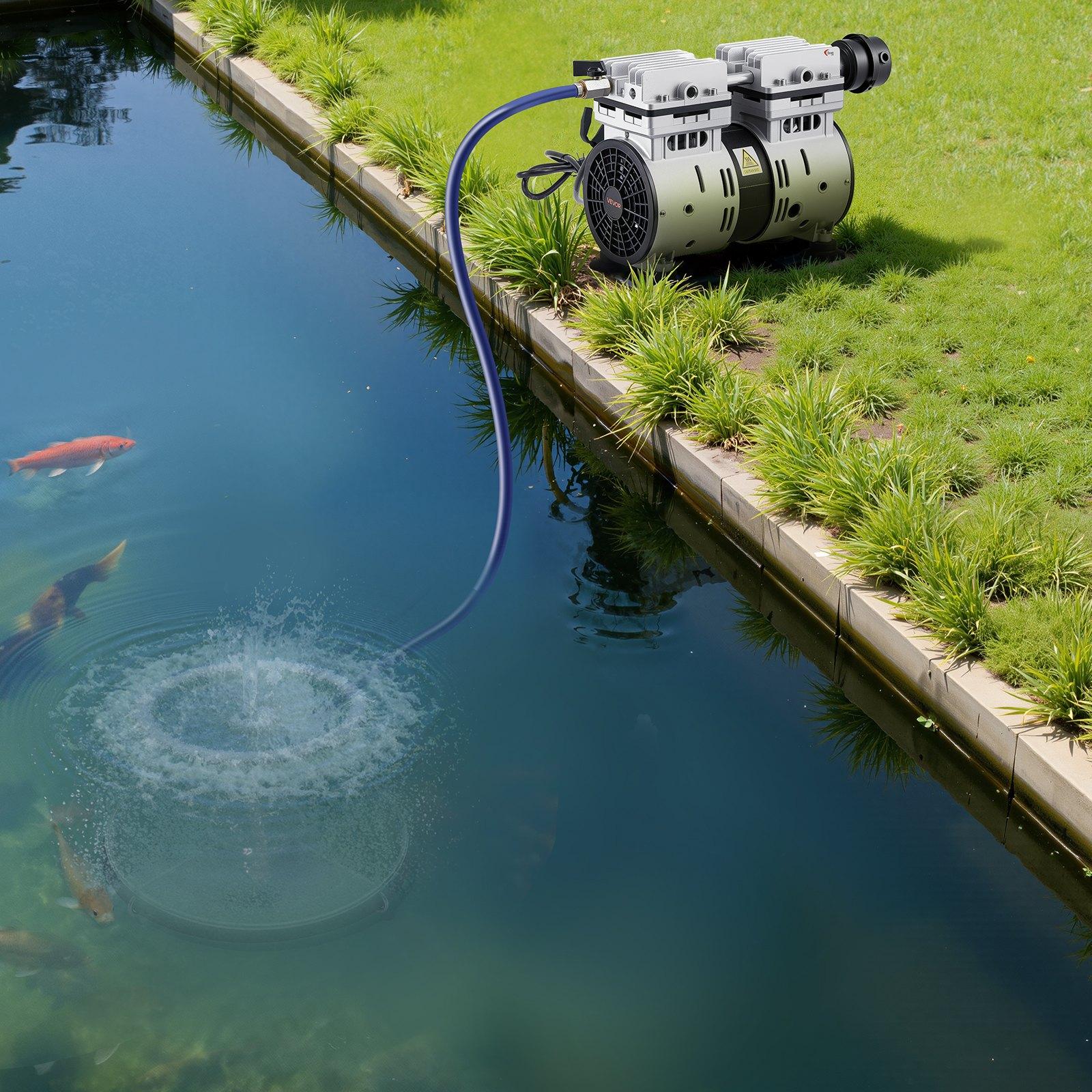 VEVOR Pond Aerator System, 3/4 HP Air Compressor (5.2CFM), 1 Diffuser, 100' Weighted Tubings, Deep Water Oxygen Boost Pump for Max 3-Acre Outdoor Lakes