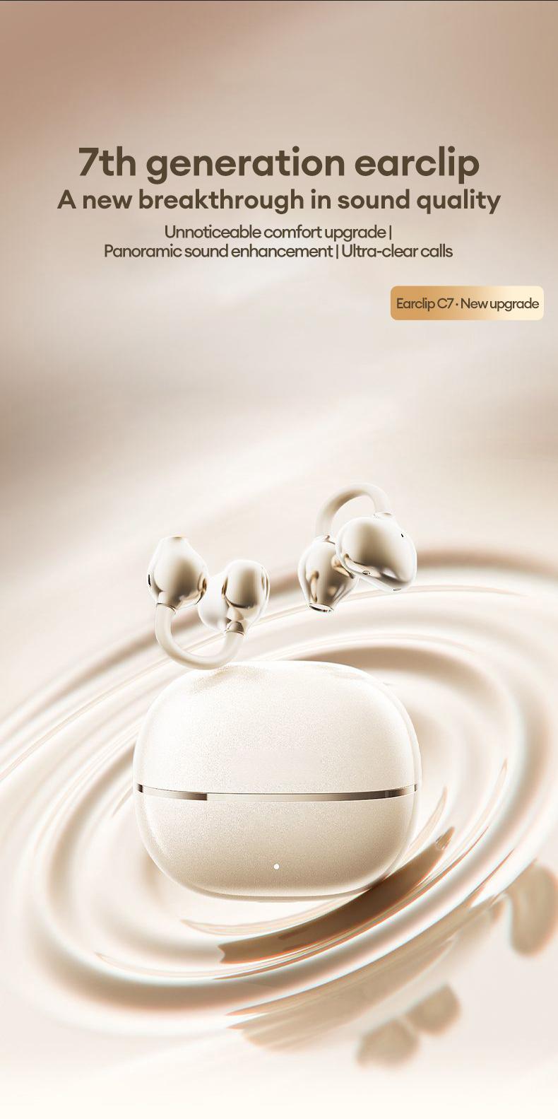 Earclip C7 Clip-on Design Wireless Earphones, Upgraded Panoramic Sound Headset, Comfortable Wearing  Sports Earbuds for Work, Fitness