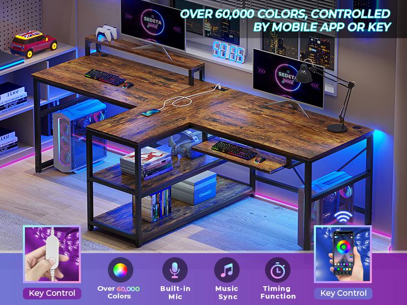 SEDETA 94.5" Home Office Desks, Computer Gaming Desk with Storage, LED Lights, Power Strip with USB, Keyboard Tray & Monitor Stand, Extra Long Double Desk for 2 Person SEDETA 94.5" Home Office Desks, Computer Gaming Desk with Storage, LED Lights, Power Strip with USB, Keyboard Tray & Monitor Stand, Extra Long Double Desk for 2 Person