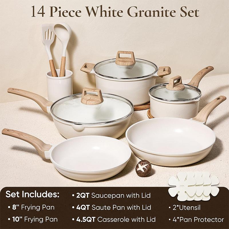 Granite Cookware Set, Kitchen Essentials, Non-Stick Granite Pots and Pans, Home Cooking Utensils, Complete Meal Prep Kit