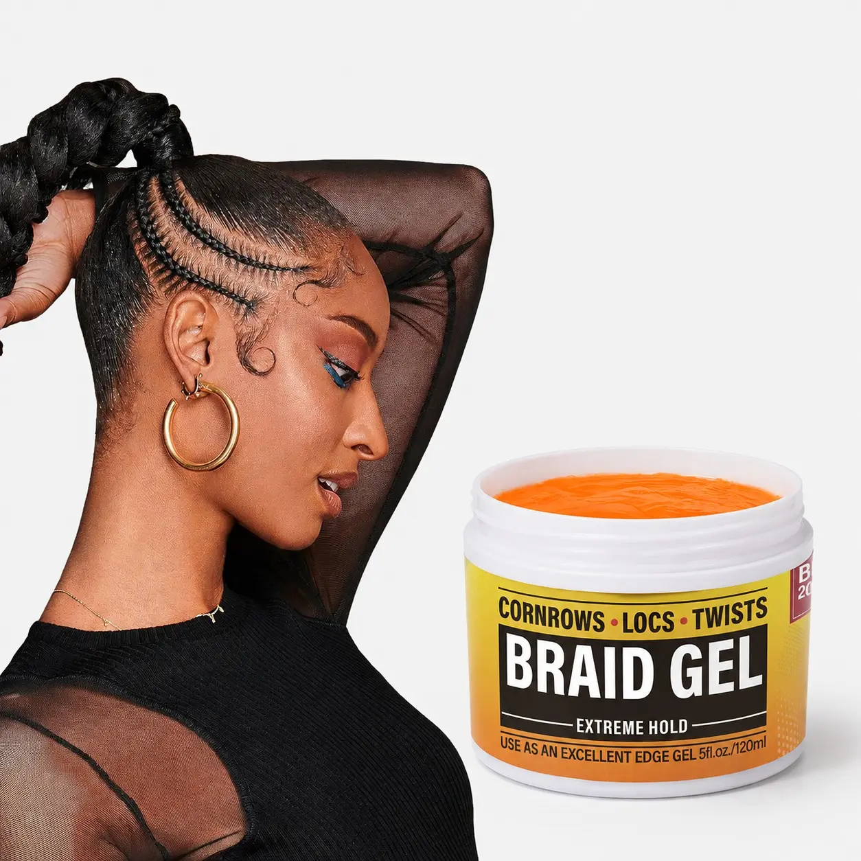 Braid Styling Gel 120ML, Extreme Hold Braiding Gel, Long-Lasting Moisturizing Non-Sticky Formula with, Edge Control, Unisex for All Hair Types & Curls, Gel Haircare