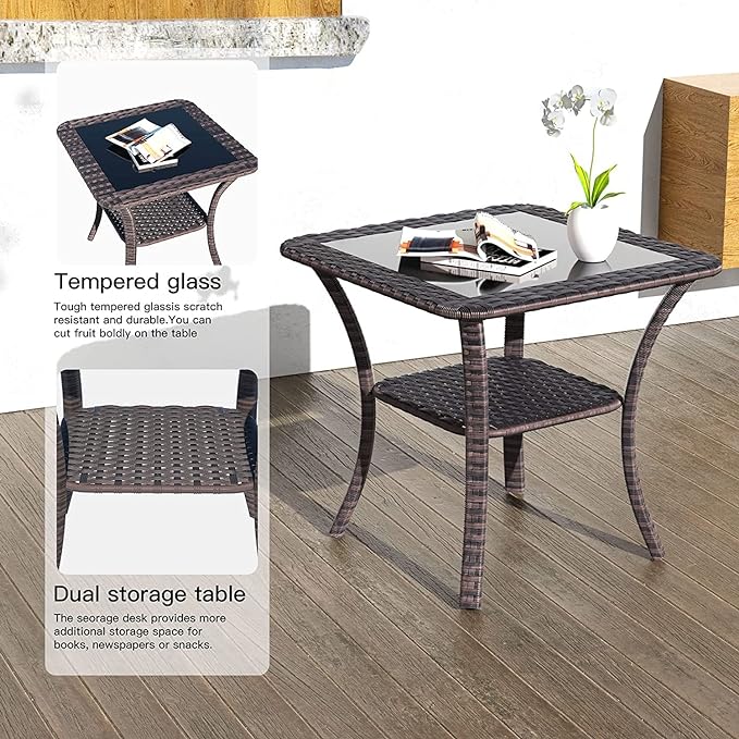 Kullavik 3 Pieces Patio Furniture Set with 4-inch Thick Cushion,360 Degree Swivel Rocking Chairs and Rattan Side Table for Garden,Porch,Backyard