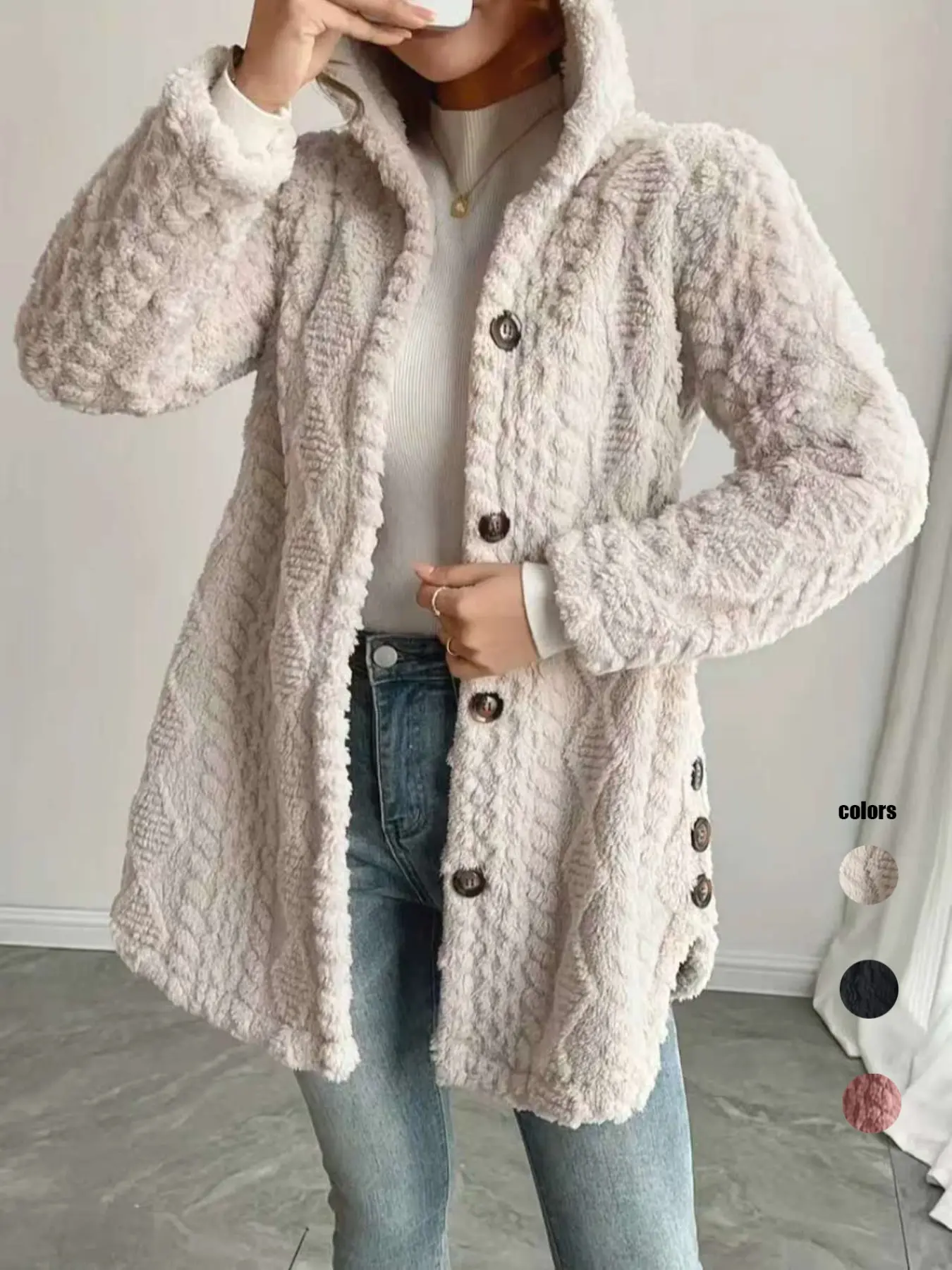Women's Fall Winter Jacket Coat, Warm Fashion Embroidered Hooded Long Sleeve Outerwear, Casual Plain Fitted Design, No Pockets