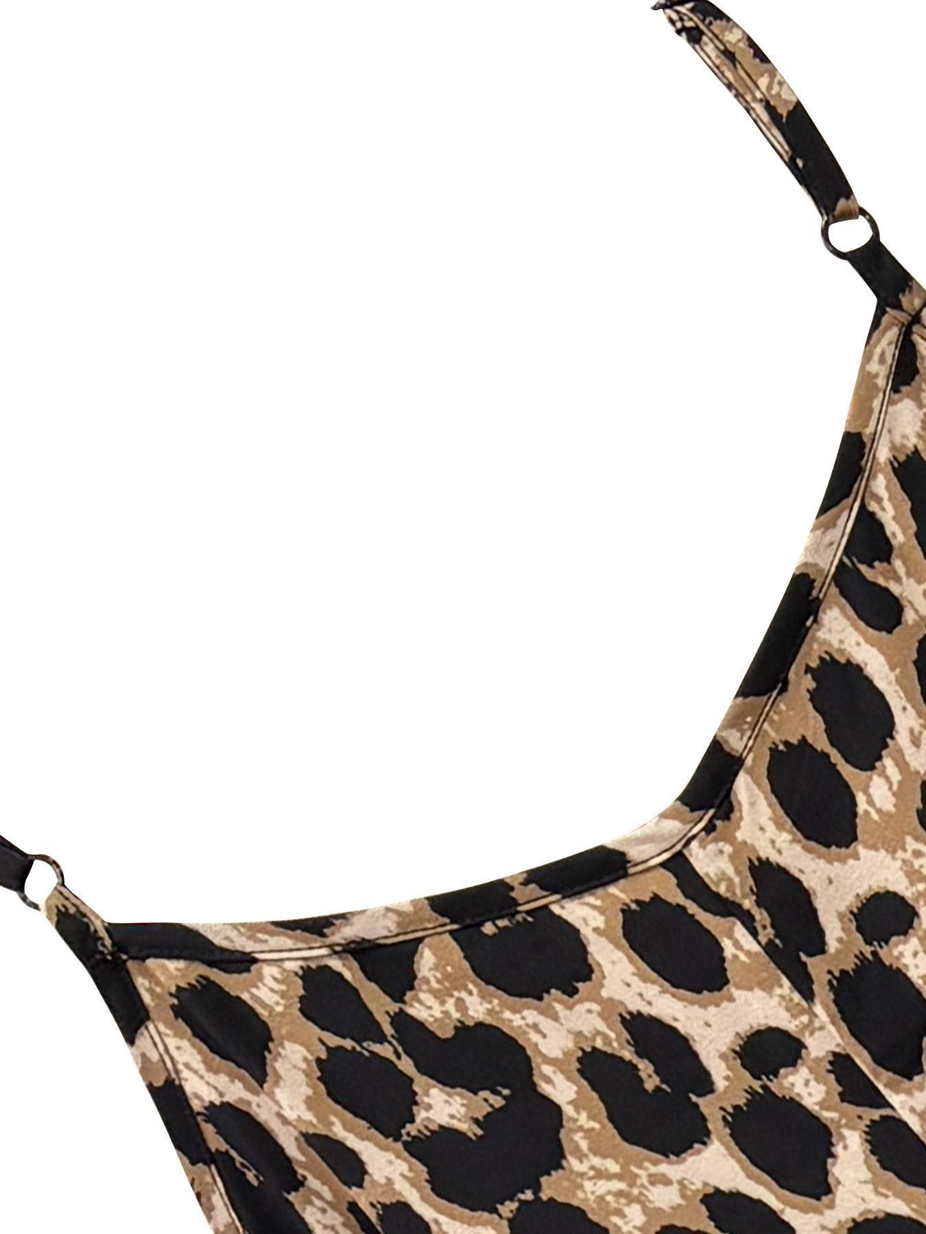 Summer Leopard Print Halter Dress, Long A-Line Maxi Dress, Casual V-Neck Dress with Pockets, Loose Fit Beach Dress, Ffsp063