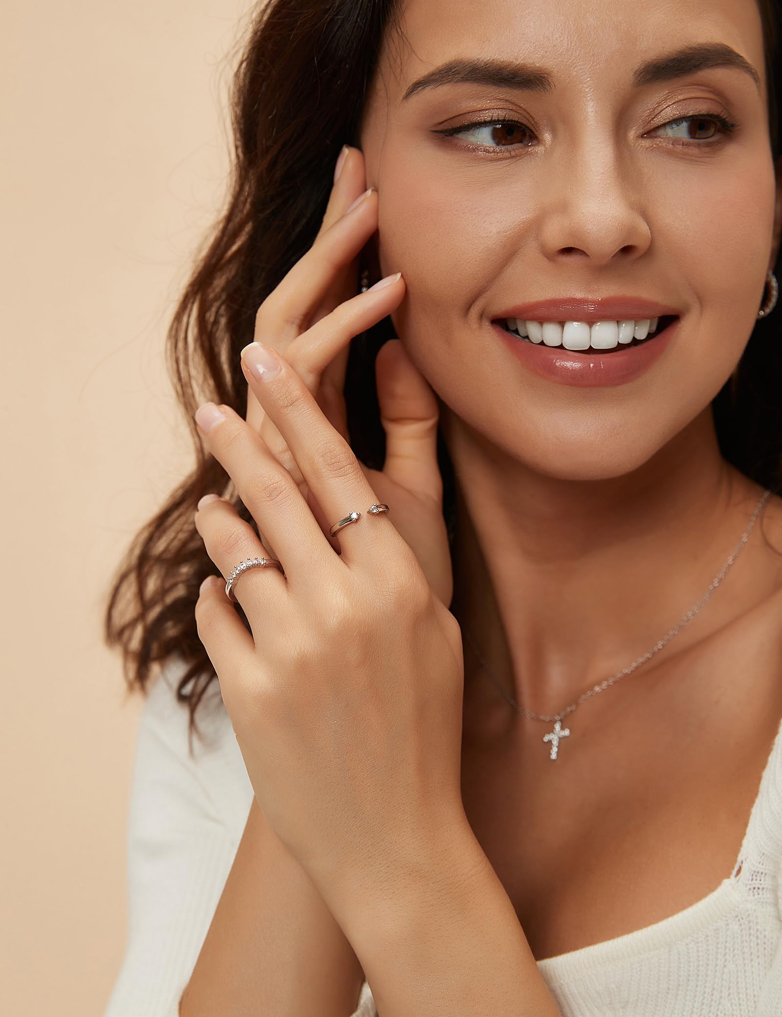 EAMTI 925 Sterling Silver Wedding Bands for Women Open Stackable CZ Cubic Zirconia Engagement Rings for Her