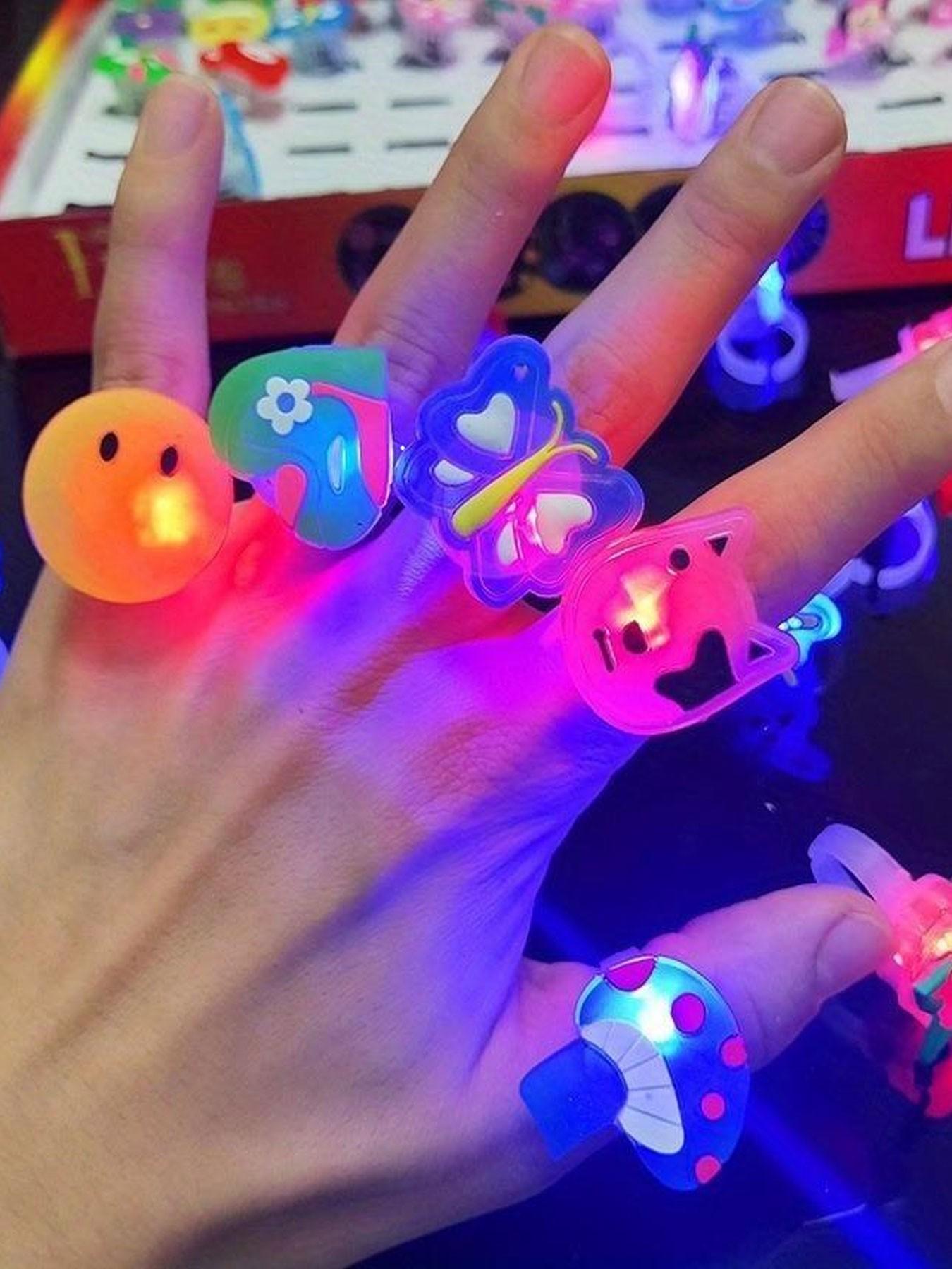 50 LED Halloween Christmas Rings, Cute Animal Flower Fruit Pumpkin Ghost Skull Santa Party Ring Gift, Holiday Decorations