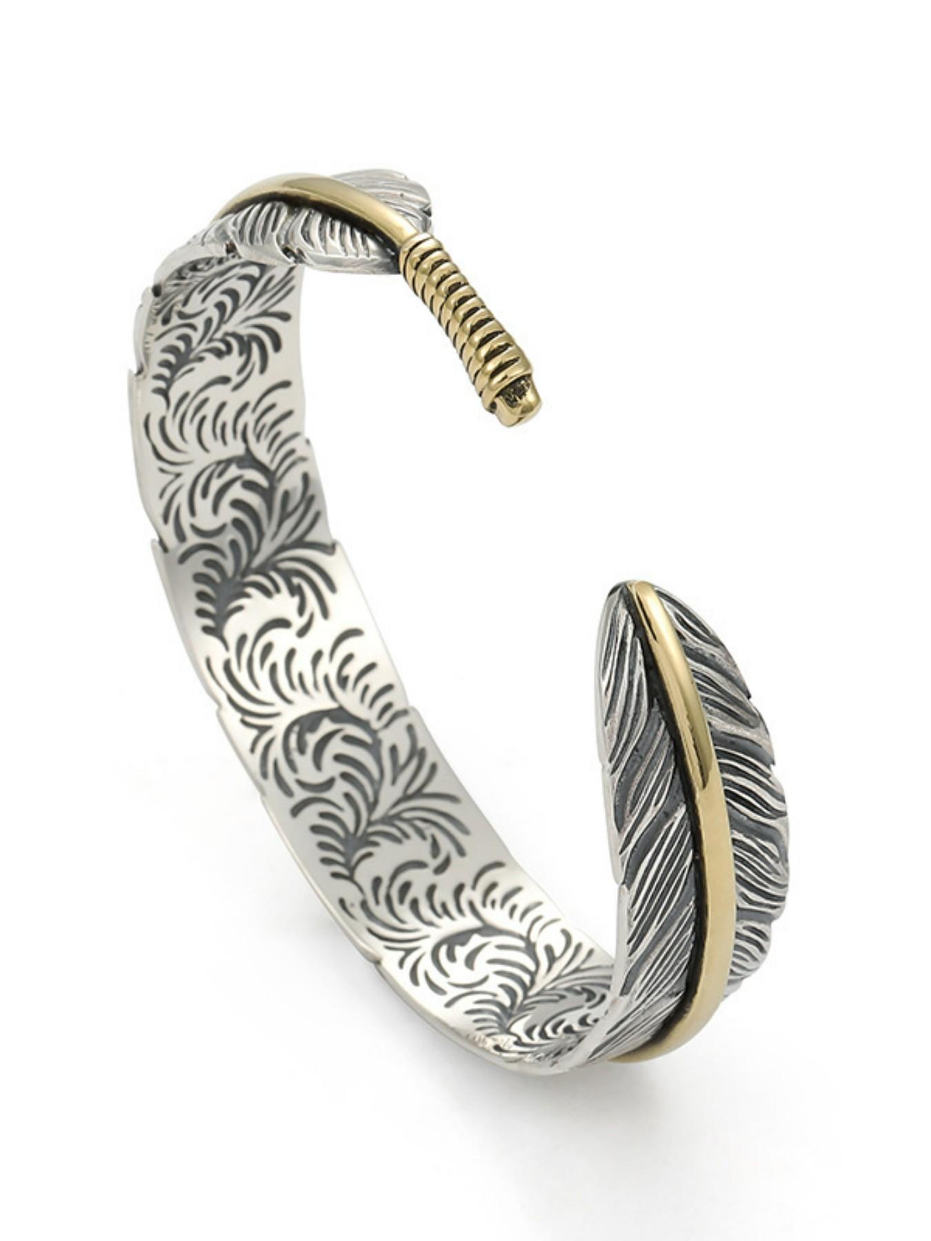 Feather Bracelet Open Men's Fashion Unique Versatile Retro Wristband, Stylish Accessory for Everyday Wear, Trendy Jewelry Gift Idea