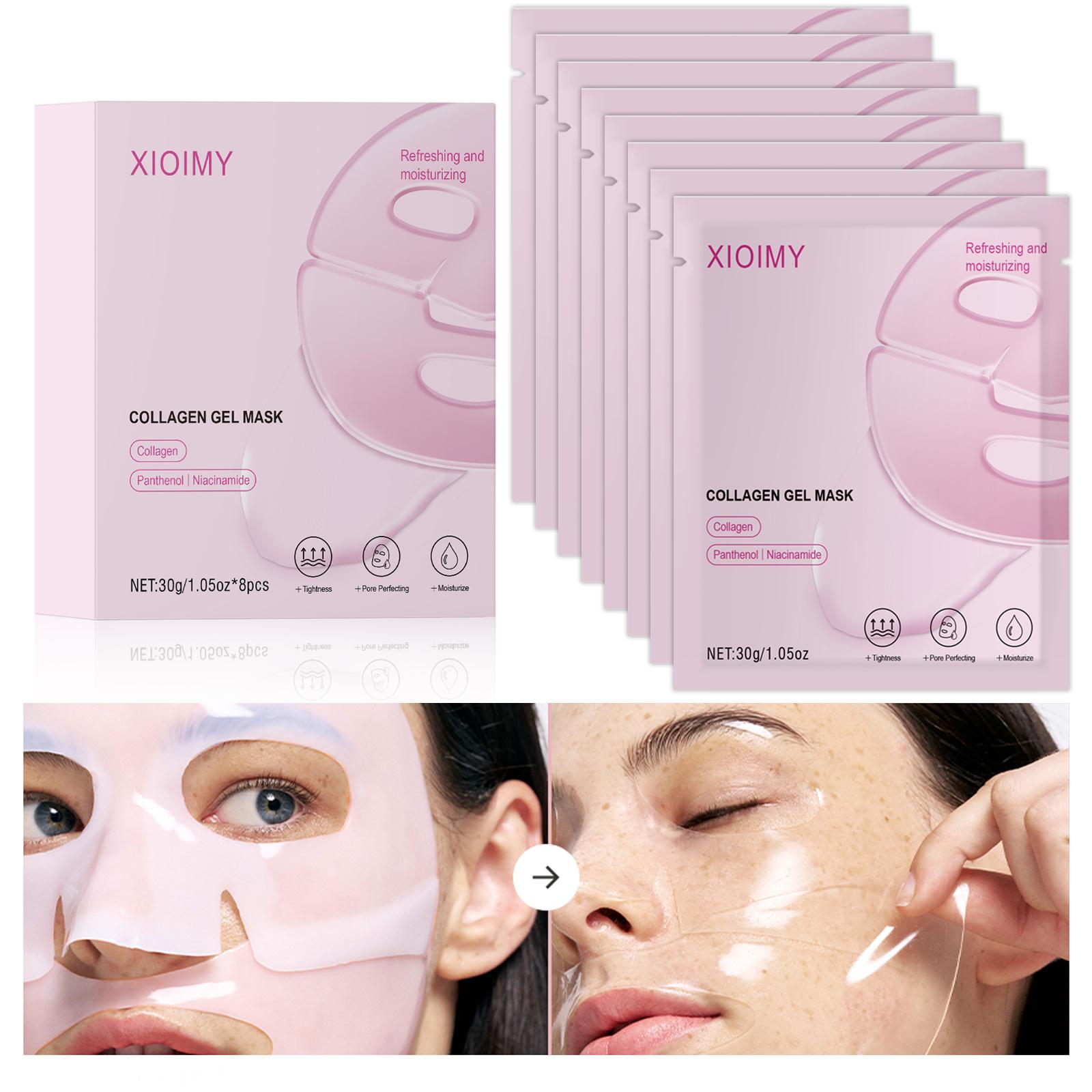 8pcs Collagen & Niacinamide Hydrating Masks, Tightening, Brightening, Moisturizing, Improves Skin Tone, Long-Lasting Care, Collagen Hydrogel Mask