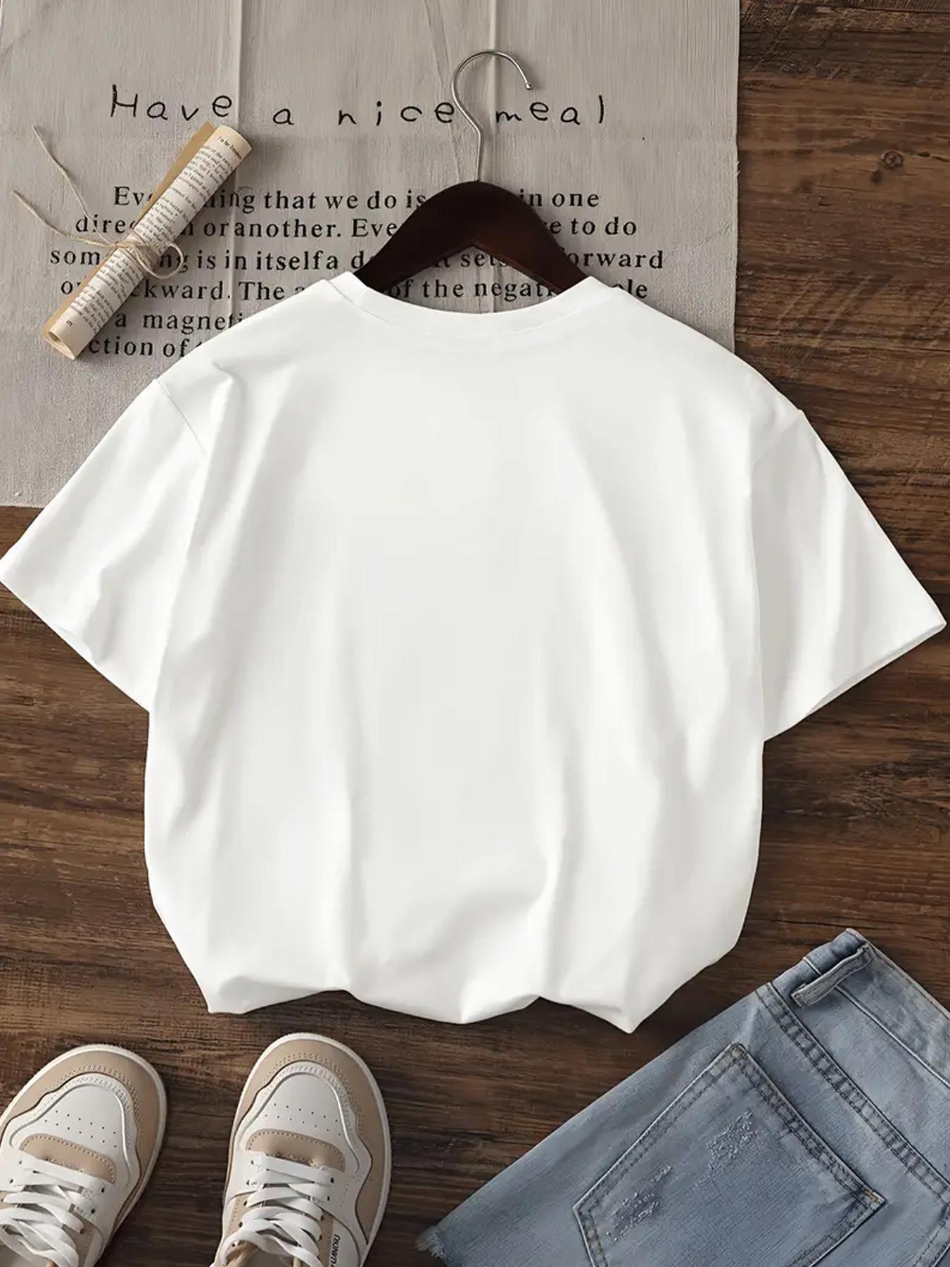 Girls' Summer Fashion Bowknot Series Bow Print Comfortable Round Neck Short Sleeve T-Shirt, Casual Versatile Unisex Kids Clothing Graphic Tee