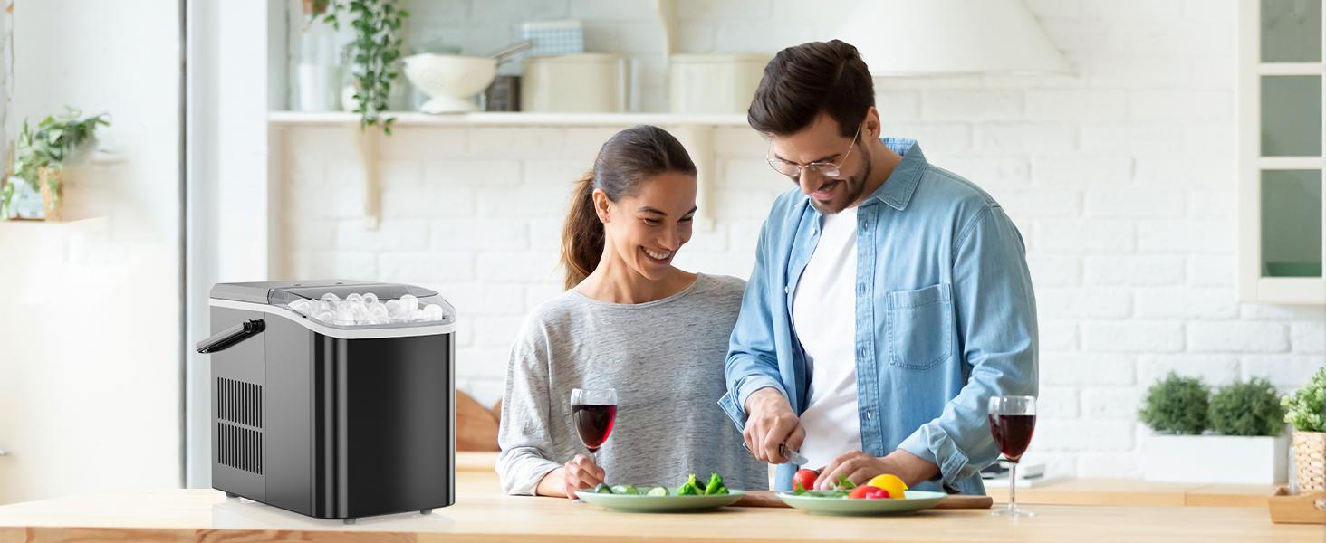 Portable Ice Maker Machine - 9 Cubes in 6 Mins! Self-Cleaning, Ultra-Quiet (40dB), 2 Ice Sizes w/ Basket & Scoop. Perfect for Kitchen, Office, Dorm, Parties