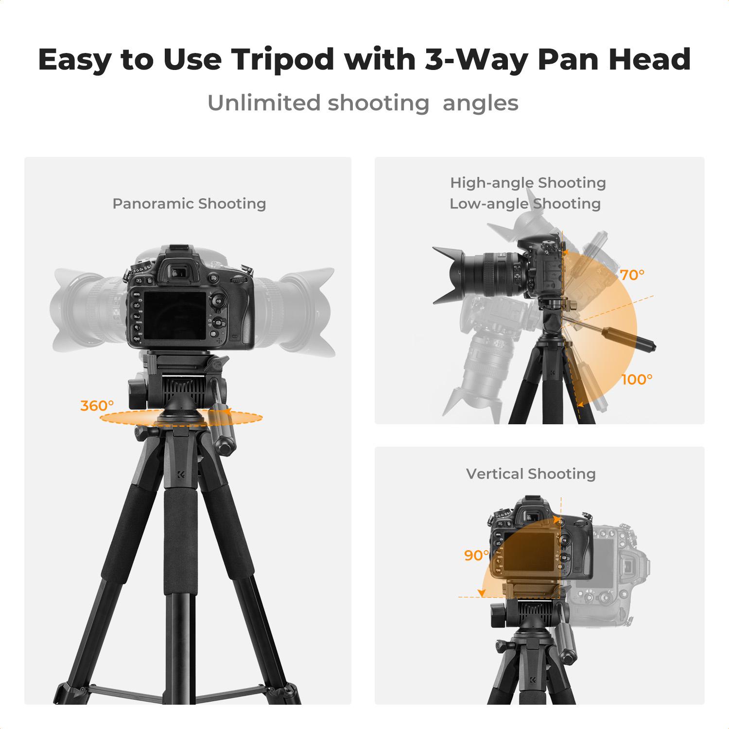 【K&F CONCEPT】K&F Concept Camera Tripod, 75" Lightweight Portable Travel Outdoor DSLR Tripods for Camera Phone Video Recording Tripod Stand, Cellphone Clip for Smartphone Live Streaming Vlog, Black， deskmount