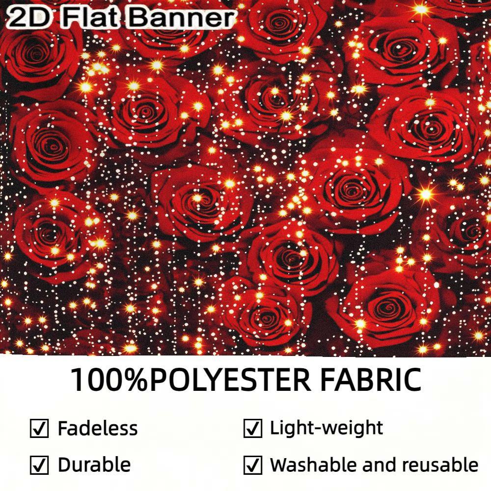 2D flat banner, 1pcMagical Red Rose Backdrop with Twinkling Lights, Romantic Rose Party Decor for Festive Events, Dark Background Sparkle Rose Decorations for TikTok Content