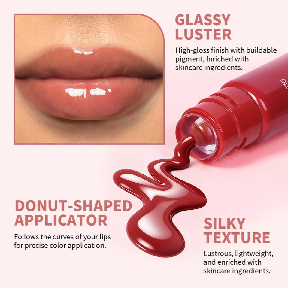 1 Piece Donut-shaped Peptide Essence Lip Gloss, Moisturizing Lipgloss, Long-lasting Moisturizing Tinted Lip Balm, Versatile Lip Makeup for Daily No-makeup Looks