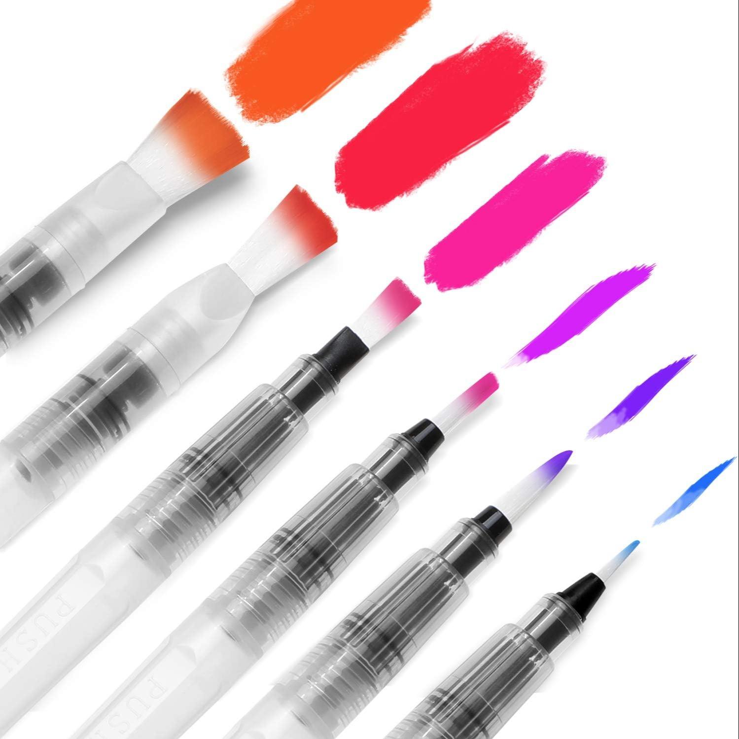 6PCS Water Brush Pens for Watercolor, Water Color Pen, Watercolor Paint Pens, Refillable Water Paint Brush ，Watercolor Pens
