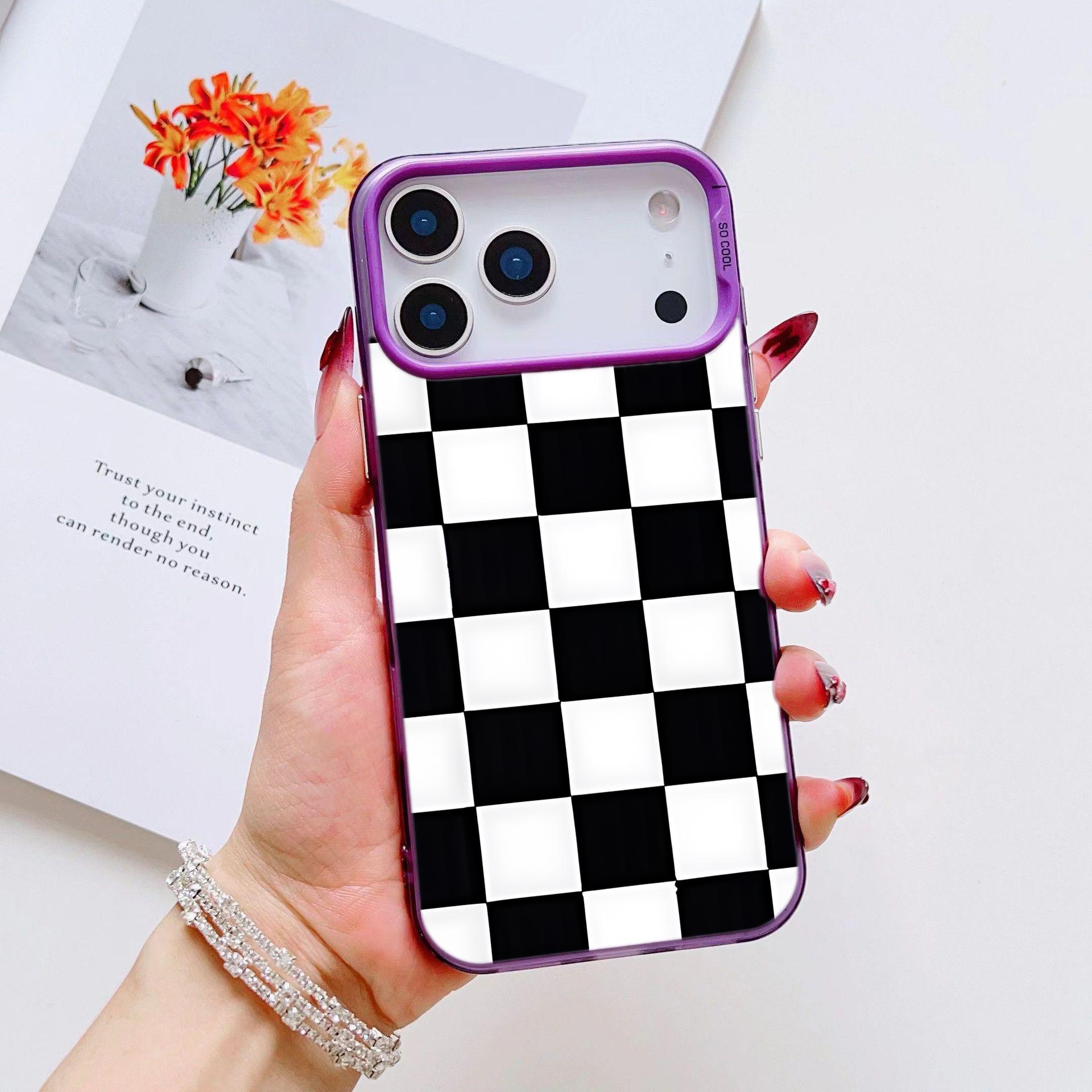 Black White Checkered Drop-proof Phone Cases for iPhone 17 Pro Max 17 Air 17Pro 16 15 14Plus 13 12 11 XS Simple and Stylish Smartphone Shockproof Anti-Drop Protection Protector