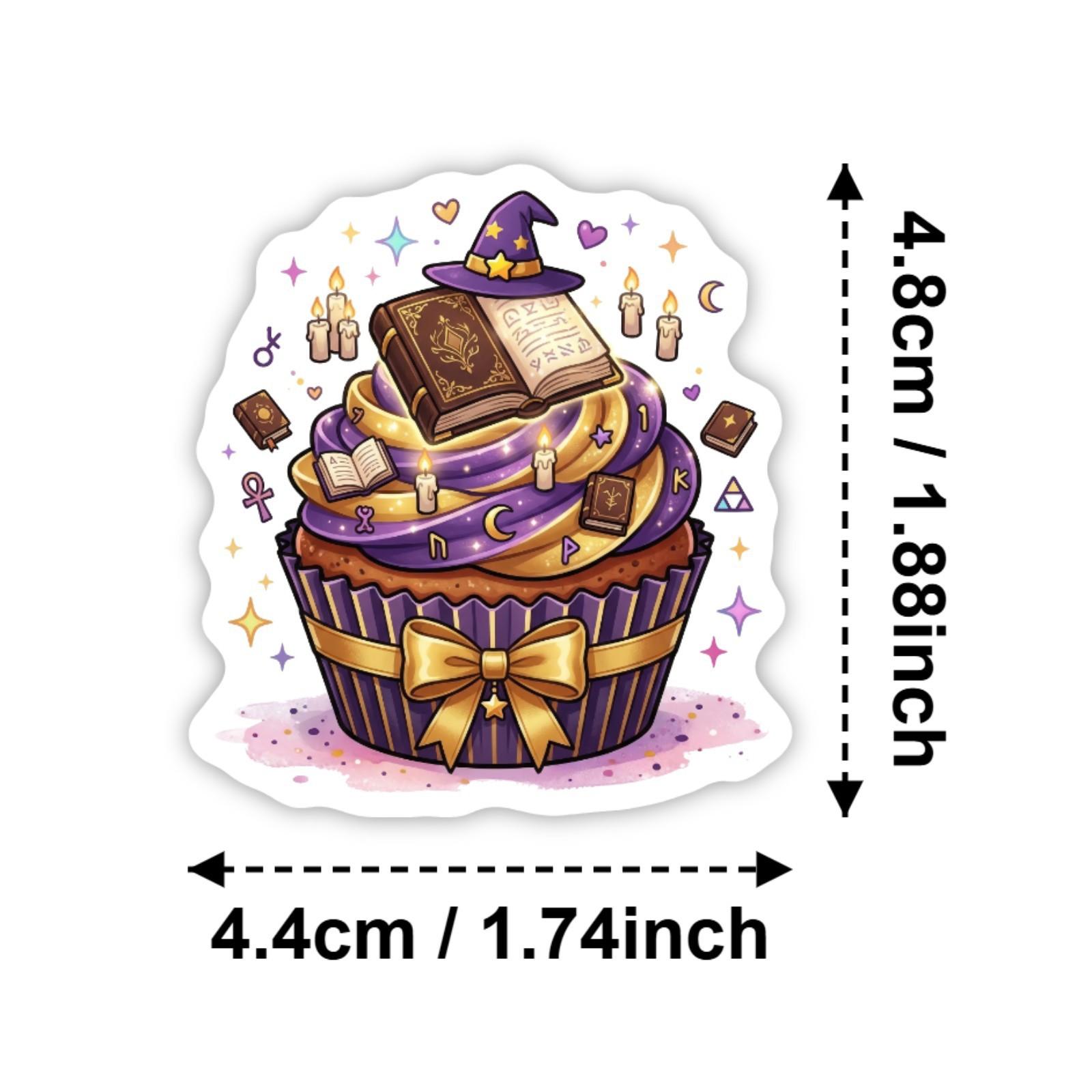 50 sheets creative cartoon magic cake stickers, cute and personalized cardboard cupcakes, waterproof decorative stickers