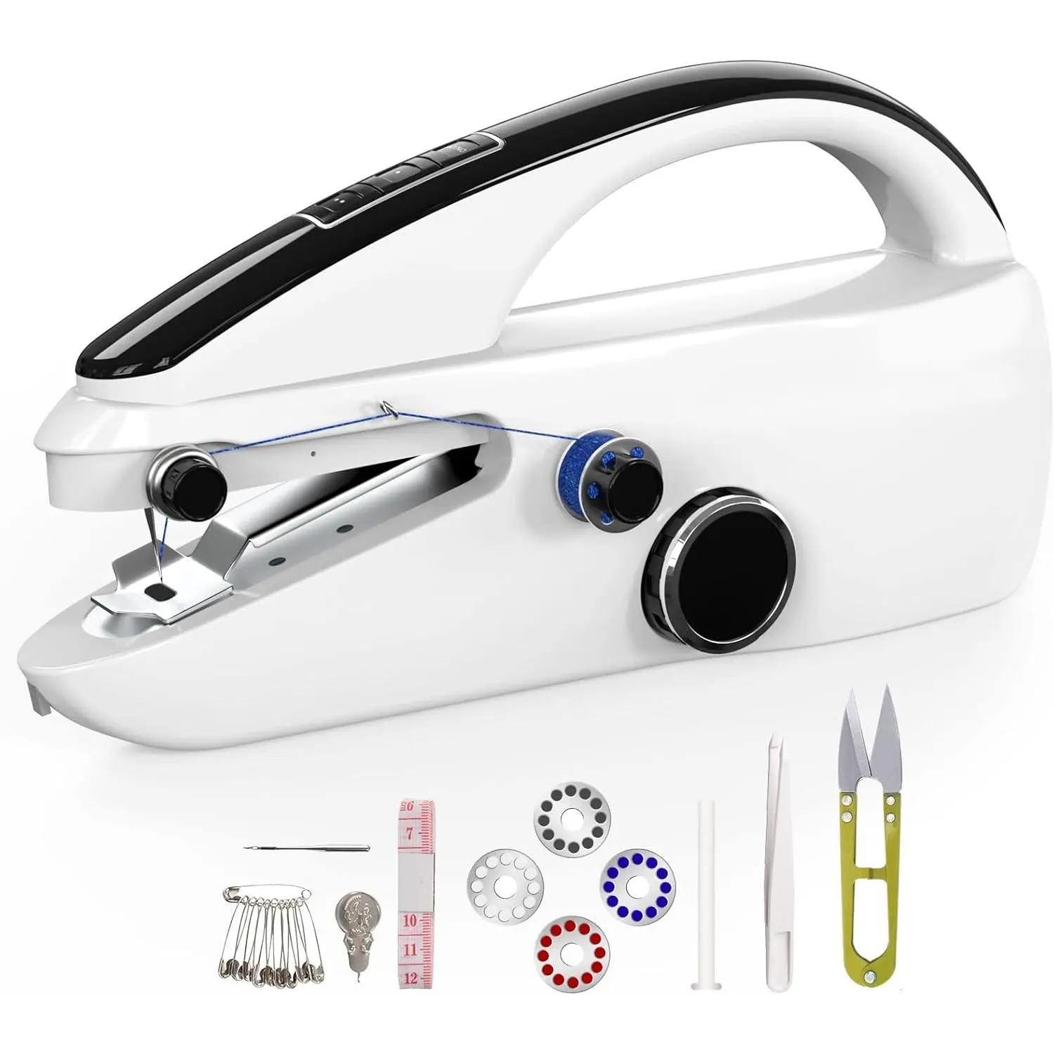 Handheld sewing machine,easy to use, electric sewing machine, sewing speed, Easy sewing of clothes and fabrics, suitable for beginners DIY (White)