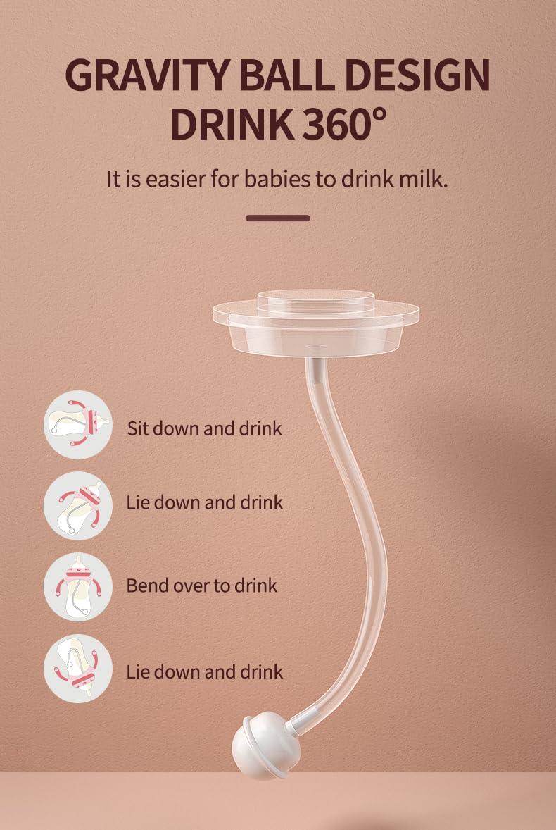 Oberni 9oz Anti-Colic Baby Bottles with Weighted Straw & Non-Slip Handle BPA-Free Silicone Nipple for Newborns 12+ Months Safe Feeding