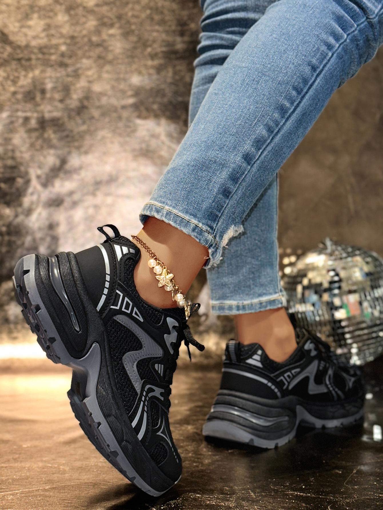 New Women's Chunky Sole Sports Shoes, Casual Dad Sneakers, Thick Soled Sneakers, Lace Up Sneakers, Thick Sole Sneaker, Athletic Shoes, Casual Athletic Trainers, Women's Fashionable Comfortable Breathable Shoes for All Seasons, Sneaker Footwear