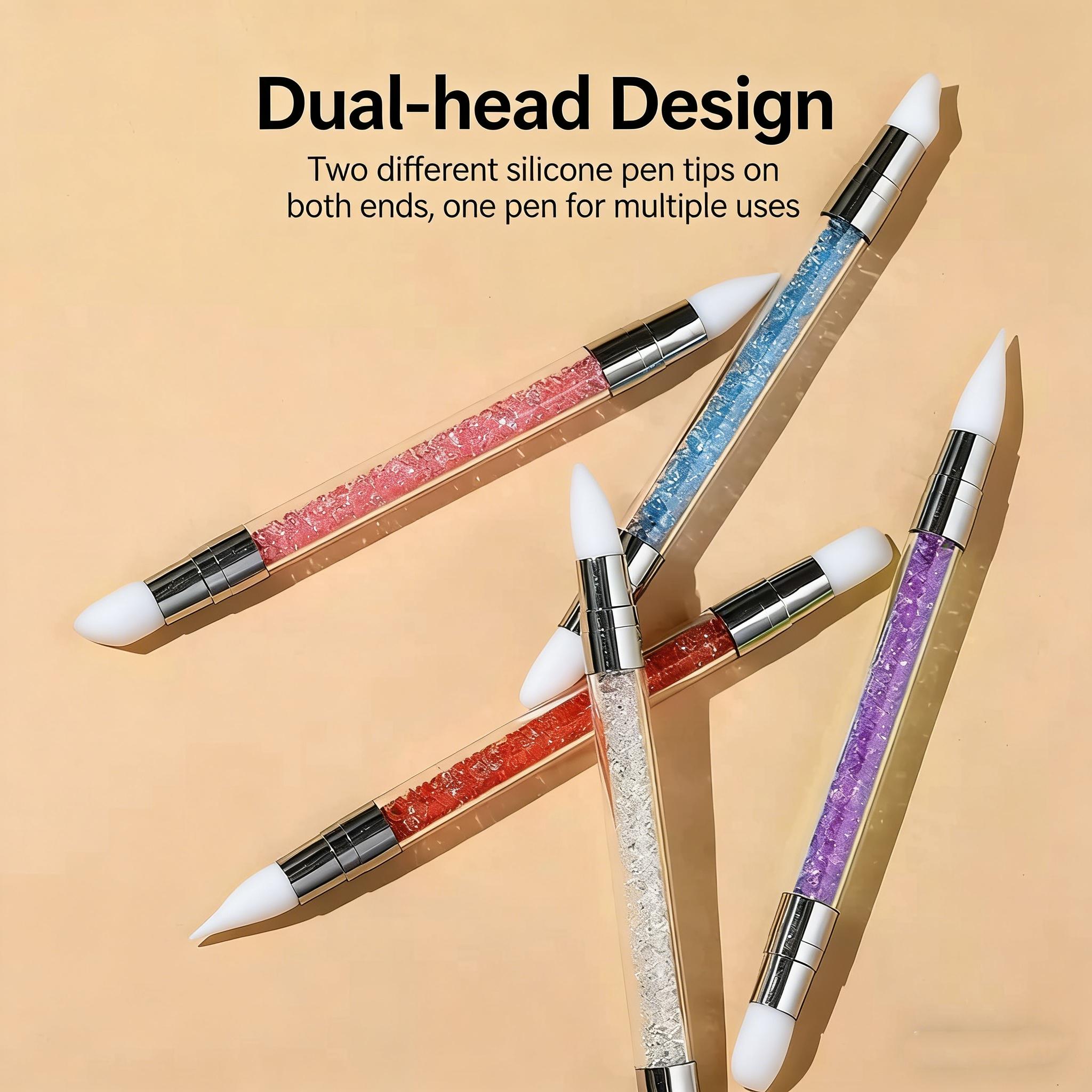 5pcs/lot Dual-Ended Silicone Nail Art Pen Set, Professional Manicure Tools for Embossing, Sticker Application, 3D Sculpting, Blending, Mirror Powder Application & Nail Design