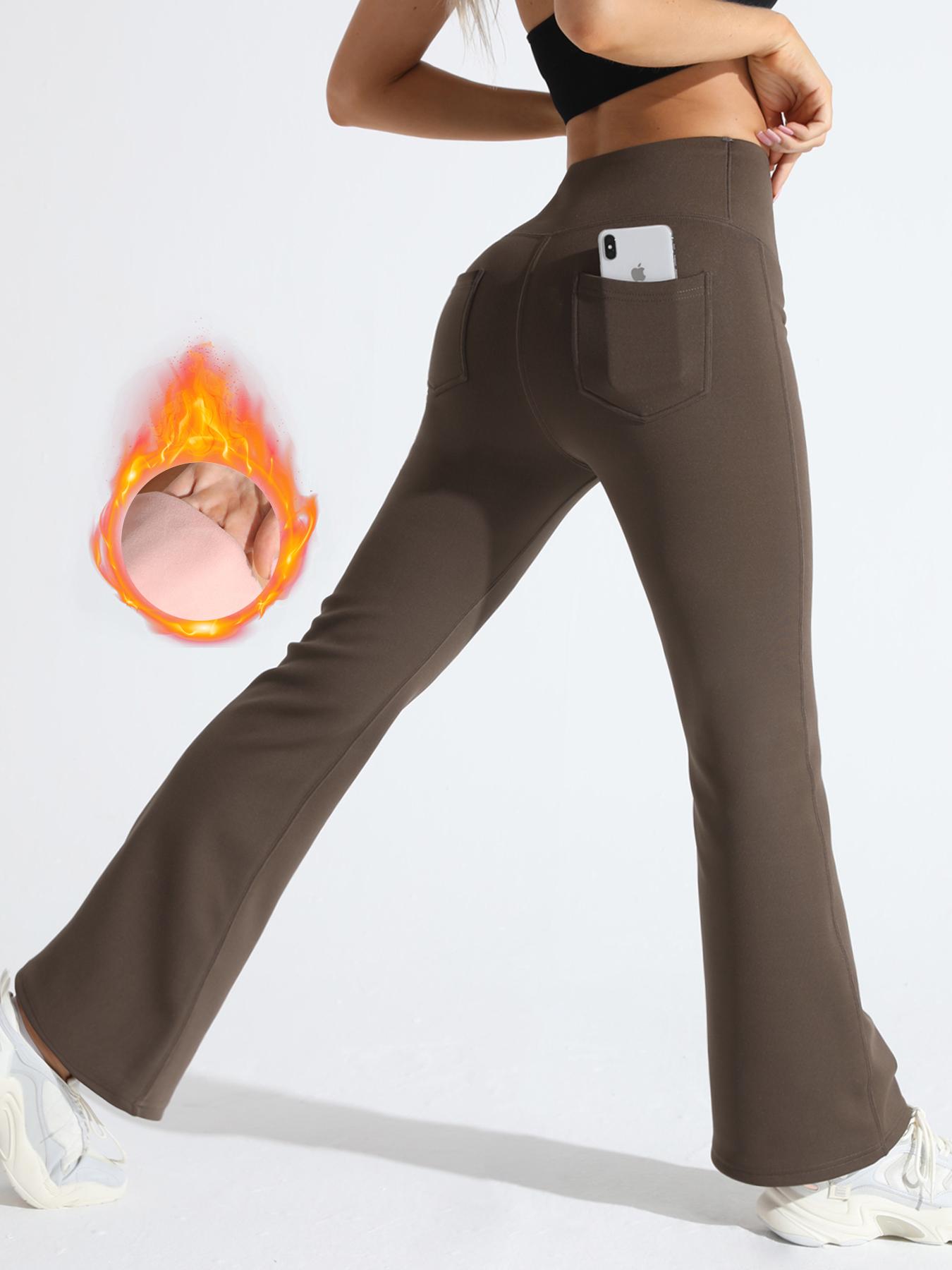Women's High-Waisted Yoga Flare Pants, Athleisure Pants, Sporty Fitted Design, Thick Fabric, Loose Leg, Pocket Detail, Ideal for Outdoor Fitness, Athleisure Fitness Leggings