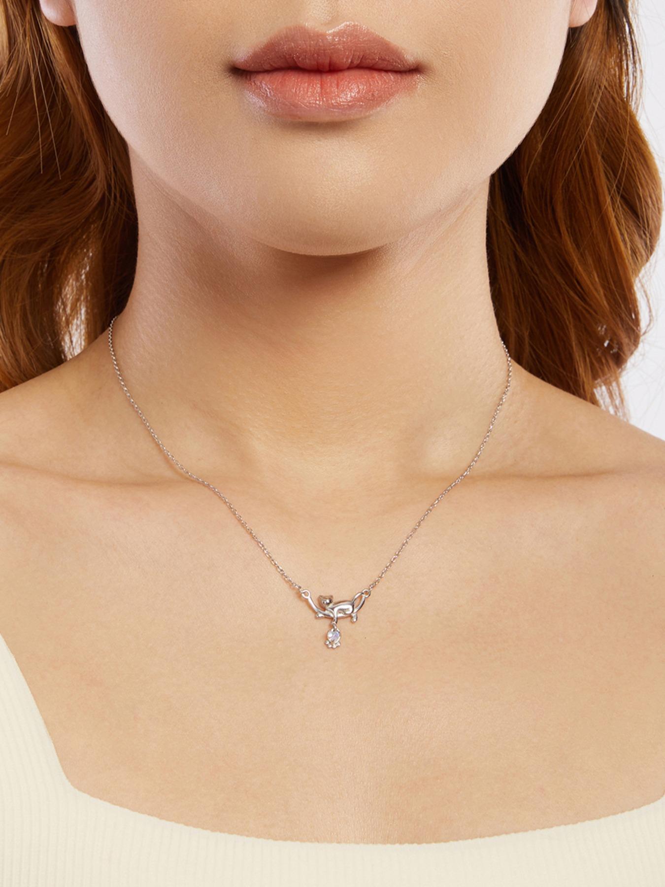 925 Sterling Silver Cute Cat Design Pendant Necklace for Women, Fashion Jewelry for Party, Daily Clothing Decor, Trendy All-match & Exquisite Jewelry for Birthday Gift