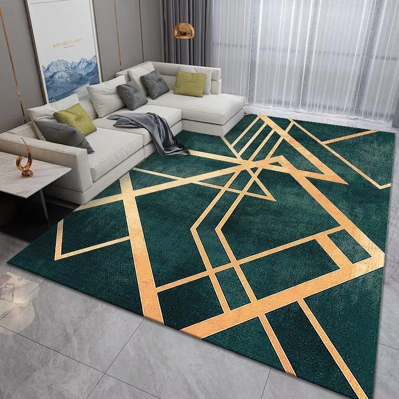 Luxury Emerald Green Gold Geometric Marble Flannel Area Rug - Modern Abstract Line Pattern Soft Mat for Living Room, Non-Slip Home Decor#EmeraldGreenRug #GoldGeometricMat #MarbleAbstractDecor #ModernCarpet #NonSlipFlannelRug
