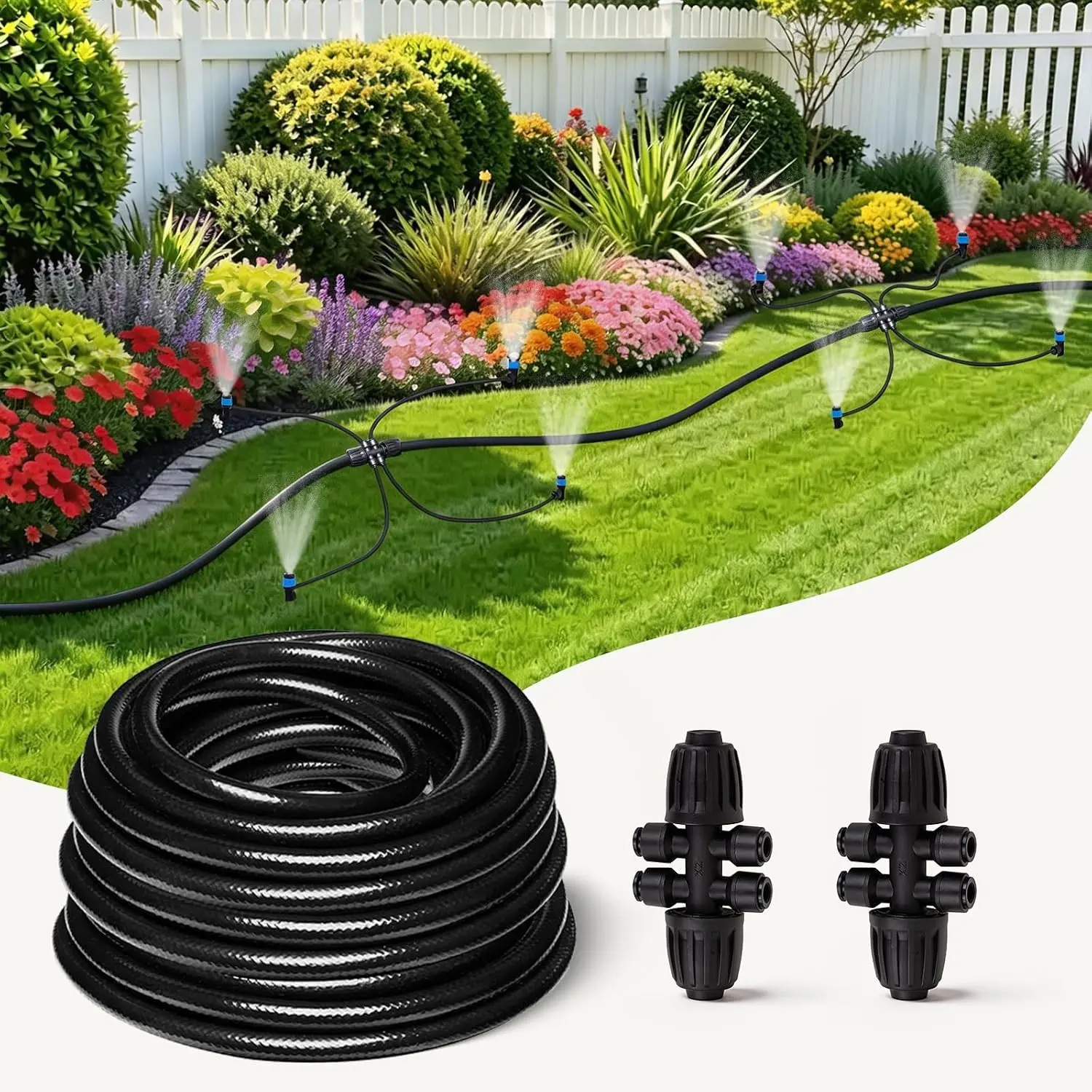 40FT 1/2 Inch Drip Irrigation Tubing Extension Hose, Main Line Watering Tube for Expanding Garden Irrigation Systems with 2pcs 6-Way Quick Connector