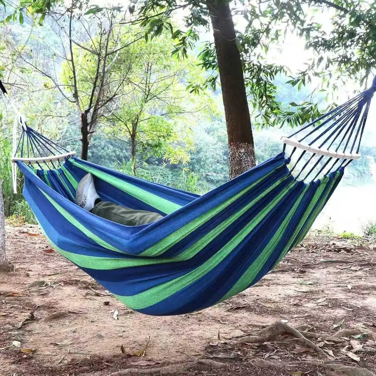Anti-Rollover Durable Hammock 660 Lbs Capacity, Camping Hammocks, Camping Essentials Hiking Gear, Portable Carrying Bag Included, Blue Color