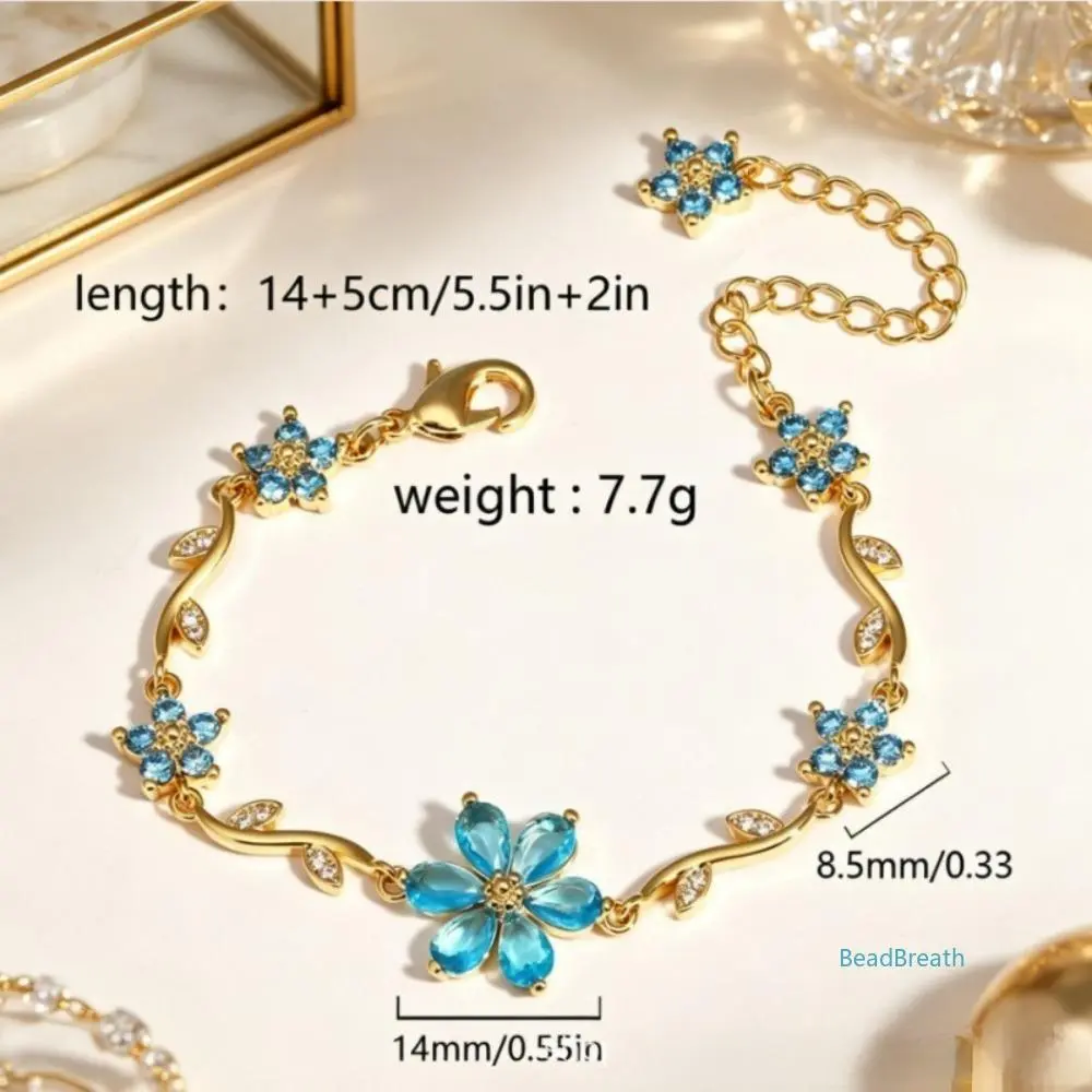 September Laurel Dainty Flower Zircon Bracelet | Gold Tone Vine Design | Elegant Fashion Jewelry for Women | Birthday Gift for Bestie & Girls