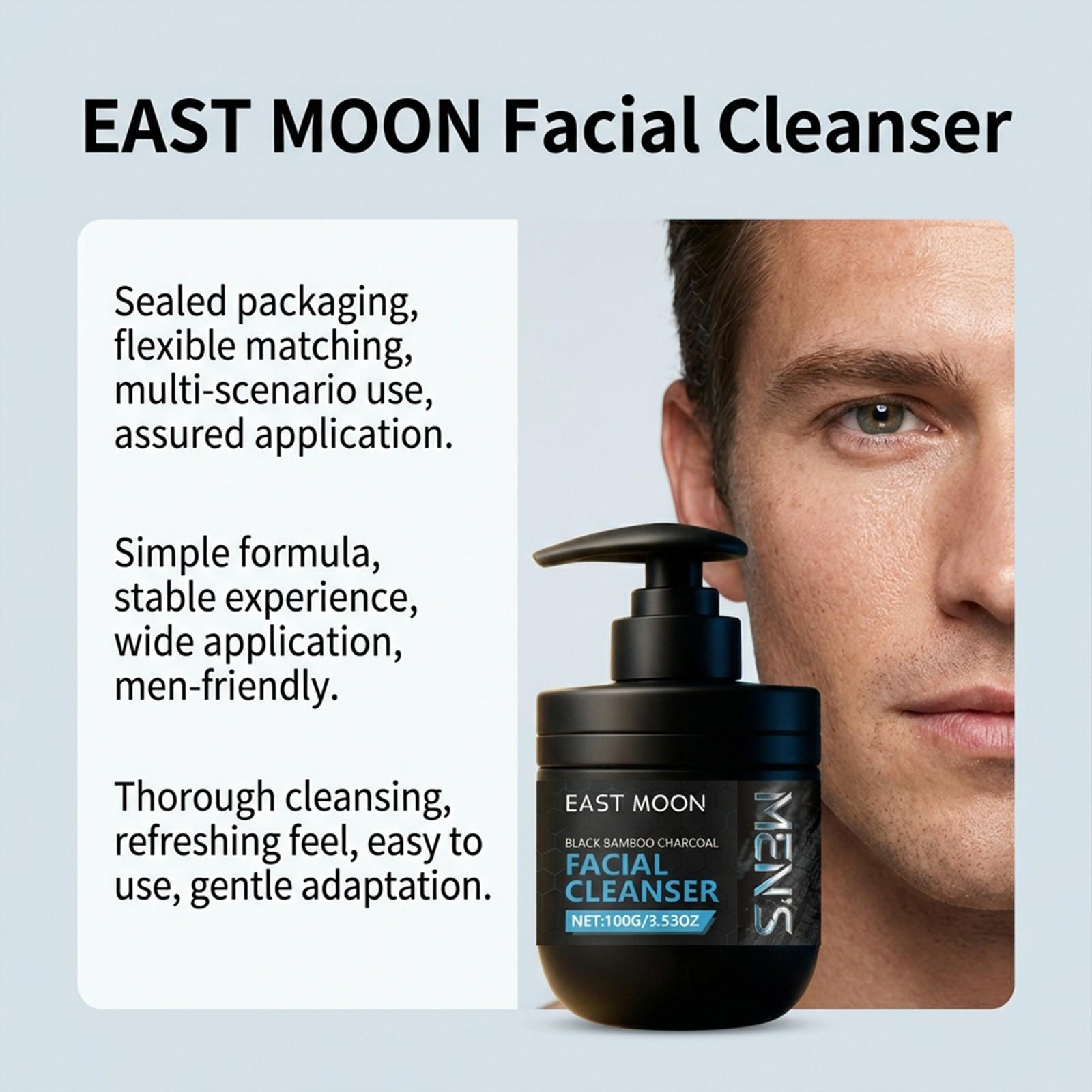 East Moon Men's Refreshing Face Wash, Gentle Cleanser, Hydrating Rich Foam, Non-Drying, Ideal for Daily Use, Soft Skin Care