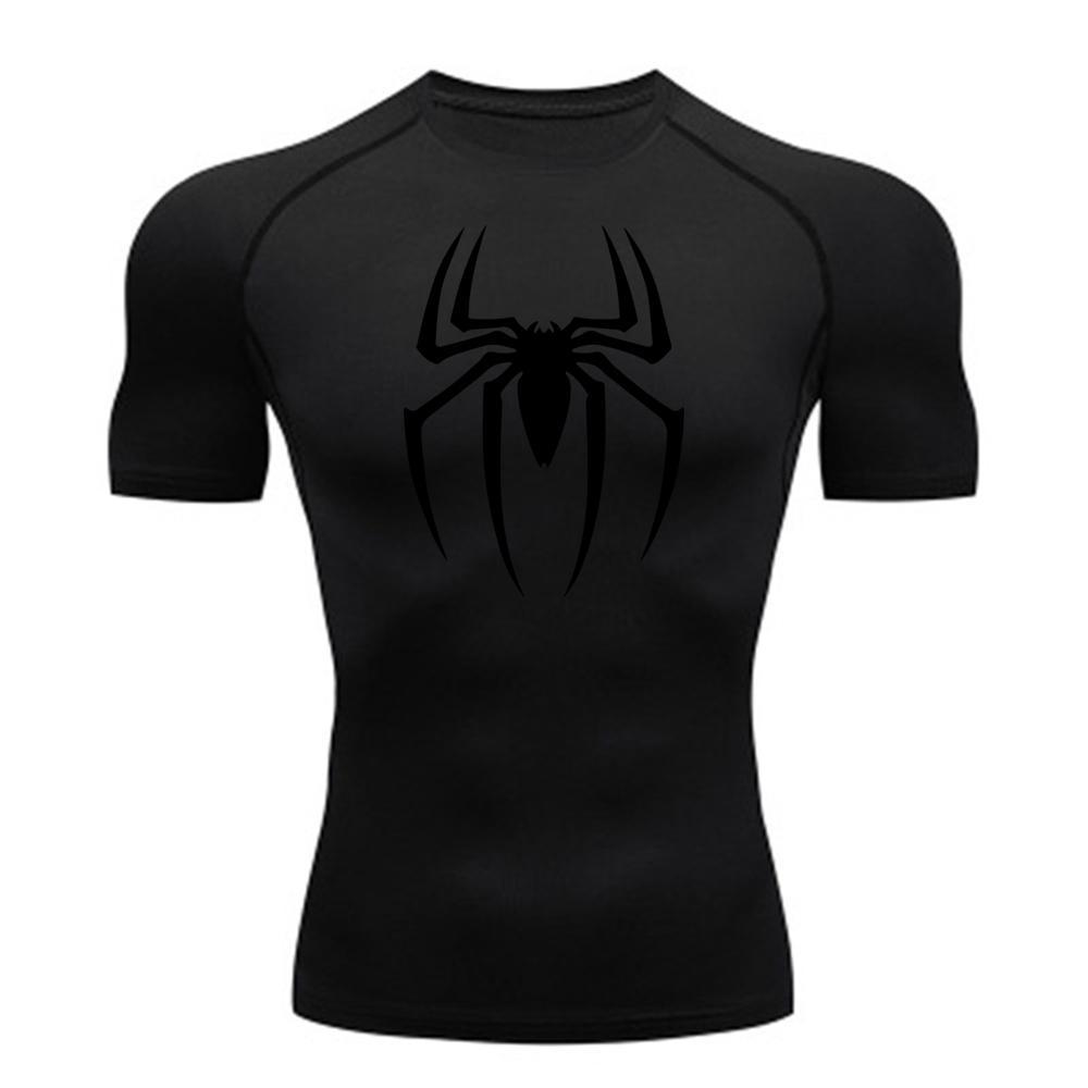 2025 Men's Spider Print Compression Shirt, Quick Dry T-Shirt, Gym Running Jersey, Breathable Short Sleeve, Spring, Summer, S-3XL