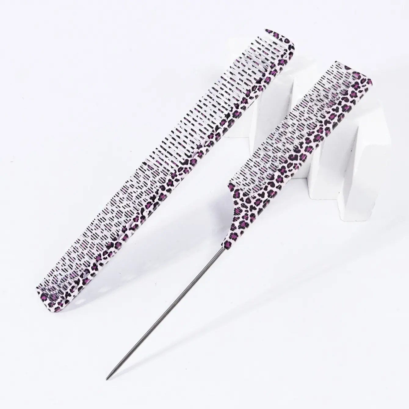 2-Piece Leopard Print Haircut Comb Set, Steel Needle Tail Brush, Heat-Resistant, Precision Parting Dye Comb, Hair Care Comb, Dry Wet Use Hair Styling Tool