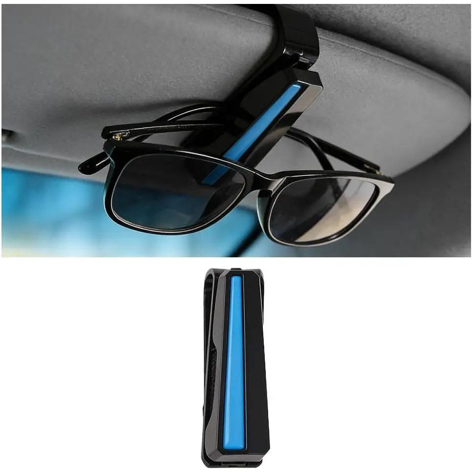 Visor Sunglasses Holder, Multifunctional  Sun Visor Eyeglasses Mount and Ticket Card Clip, Convenient Auto Interior Glasses Hanger Organizer,  for   (Blue)