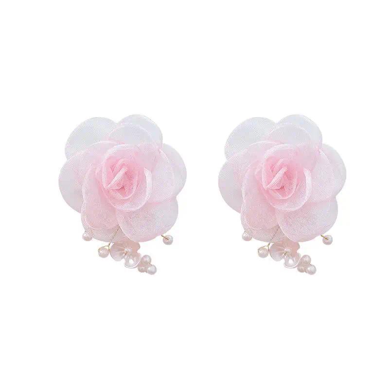 Sweet Pink Lace Flowers Drop Earrings for Women  Romantic Elegant Earrings Pendant Fashion Weddings Jewelry Accessories