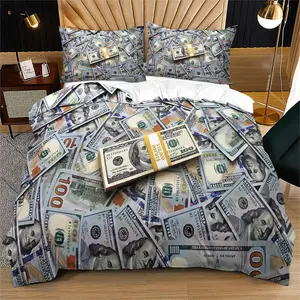U.S. Dollar Bill Pattern Bedding Set, Printed Bedding Set, 2/3-Piece Light-Luxury, Soft & Cozy Duvet Cover Set Featuring a "Hundred-Dollar Bill" Print, Distinctive Style, Includes 1 Comforter Cover + 1 or 2 Pillowcases, Fillers Not Included