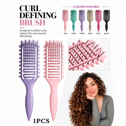 Curly Hair Styling Comb, Hollow Out Curl Defining Brush with Pointed Tail, Detangling and Smoothing Hair Brush for Wavy Curly Coily Thick Hair, Curl Shaping, Hair Sectioning, Curl Separation, Volume Styling, Wet and Dry Hair Styling